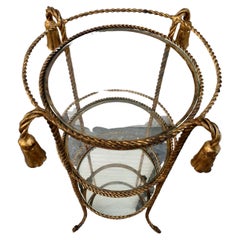 Vintage Hollywood Regency Gilt Rope & Tassel 3 Tier Etagere Stand, Italy 