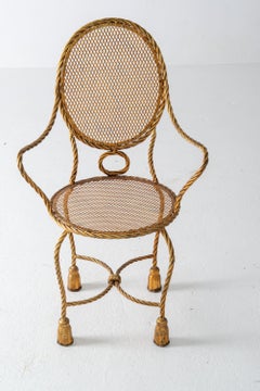 1950s Hollywood Regency Gilt Iron Armchair with Rope & Tassel Design