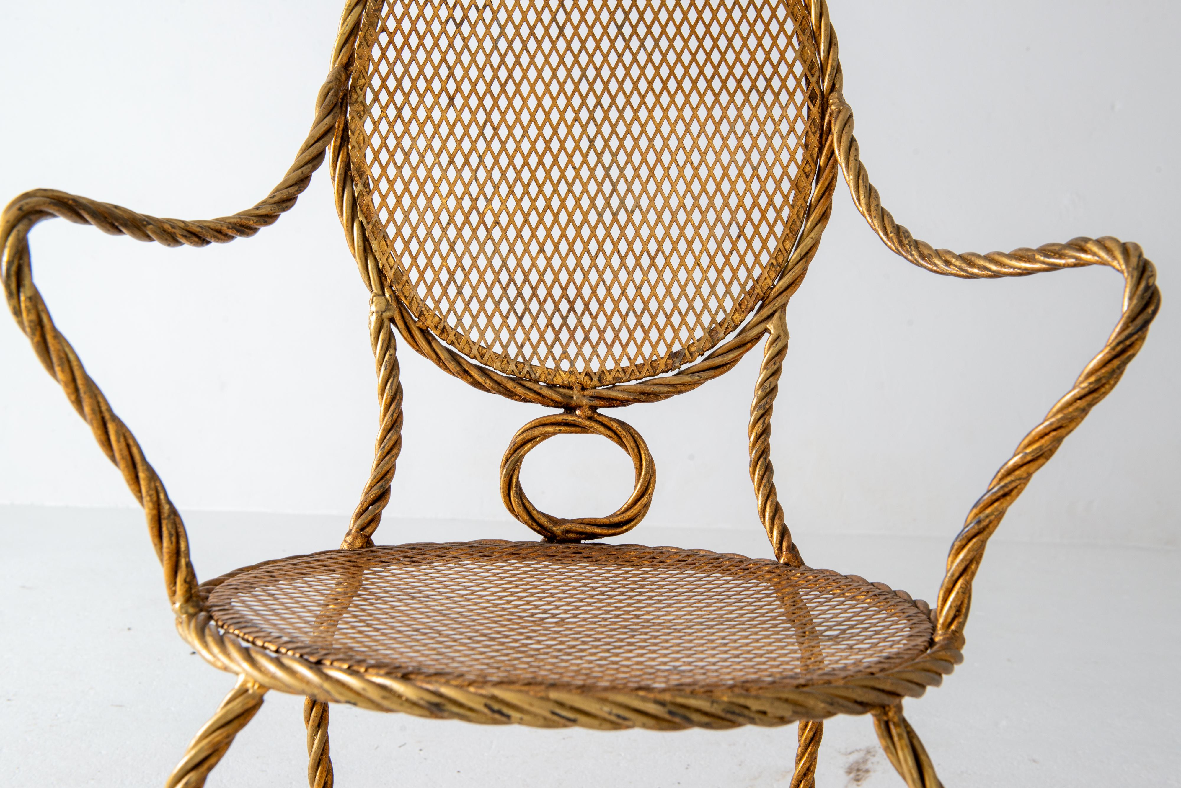 Tocador, Escritorio, Sillón y Puf de Hierro Dorado con Cuerda y Borlas Hollywood Regency en Bueno estado para la venta en Stamford, CT