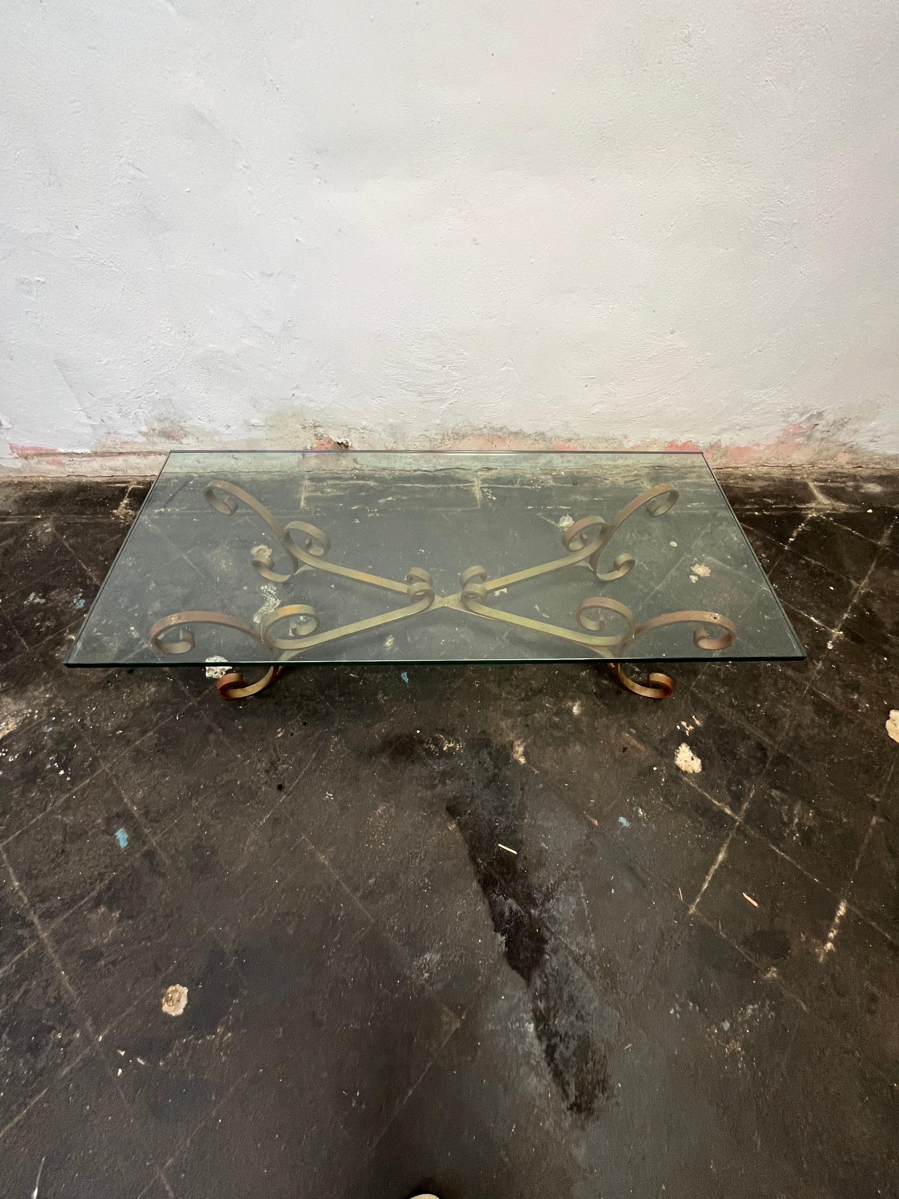 Hollywood Regency Gilt Scroll Wrought Iron Coffee Table Base For Sale 4