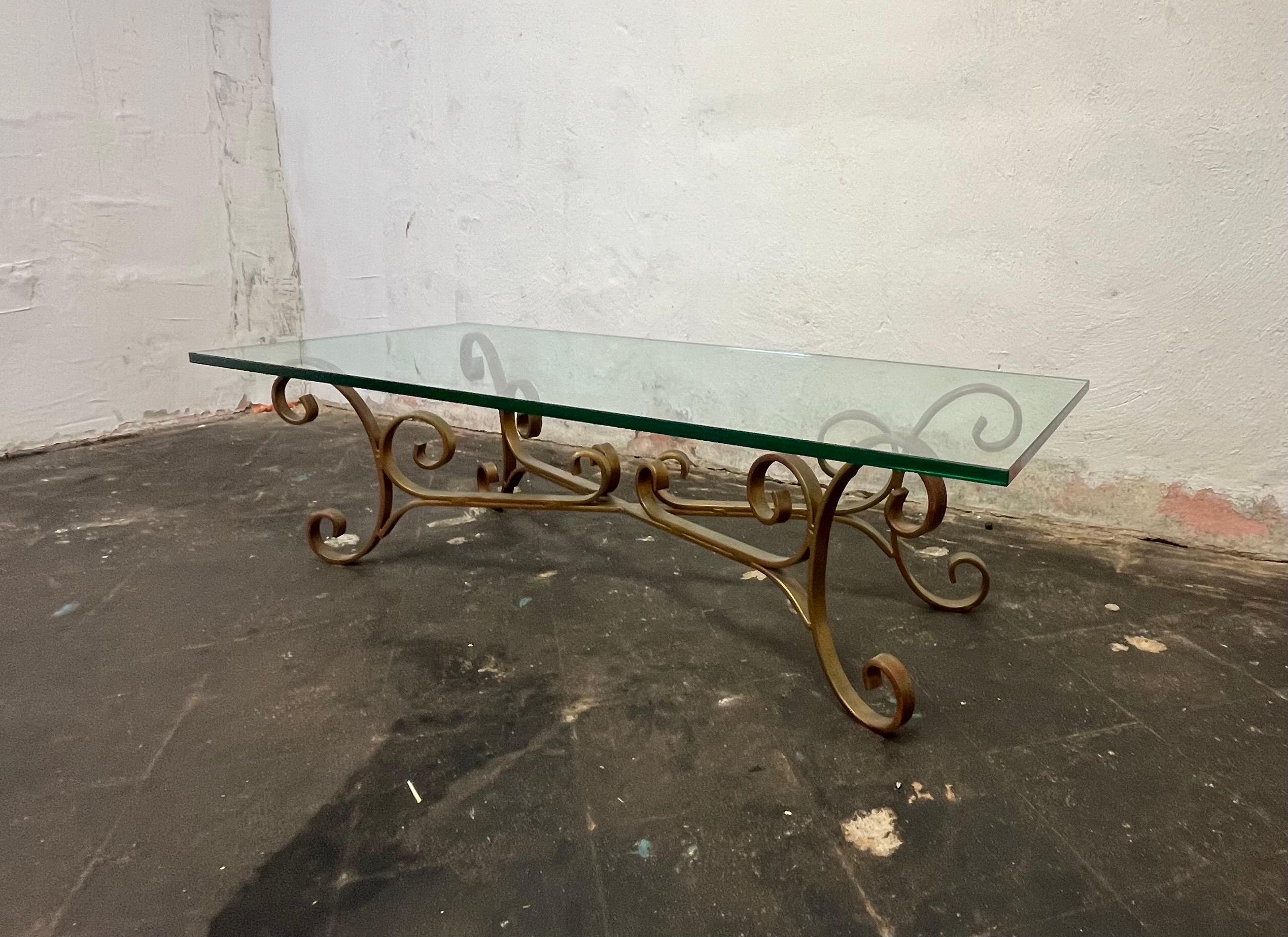 Hollywood Regency Gilt Scroll Wrought Iron Coffee Table Base For Sale 1