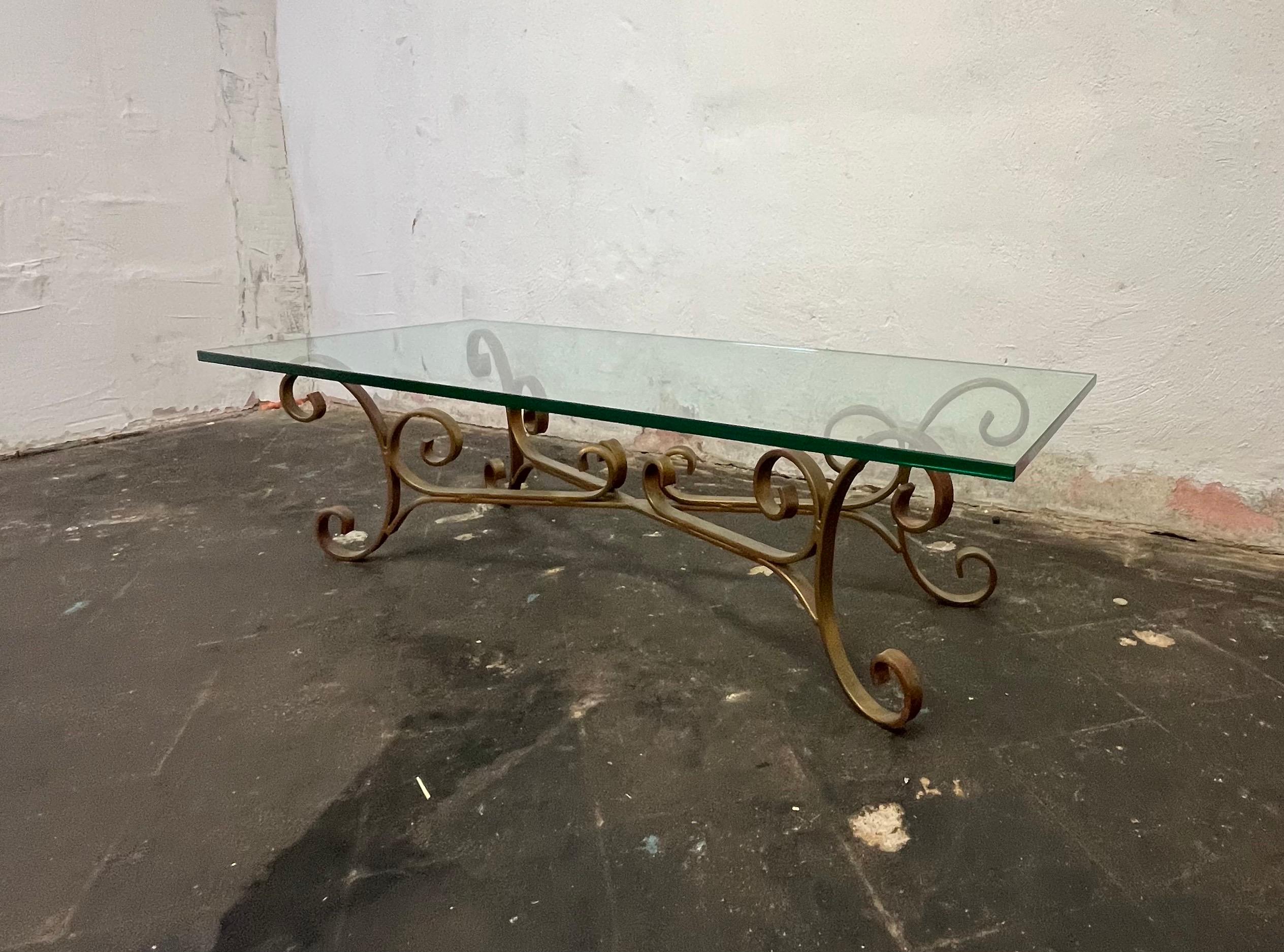 Hollywood Regency Gilt Scroll Wrought Iron Coffee Table Base For Sale 2