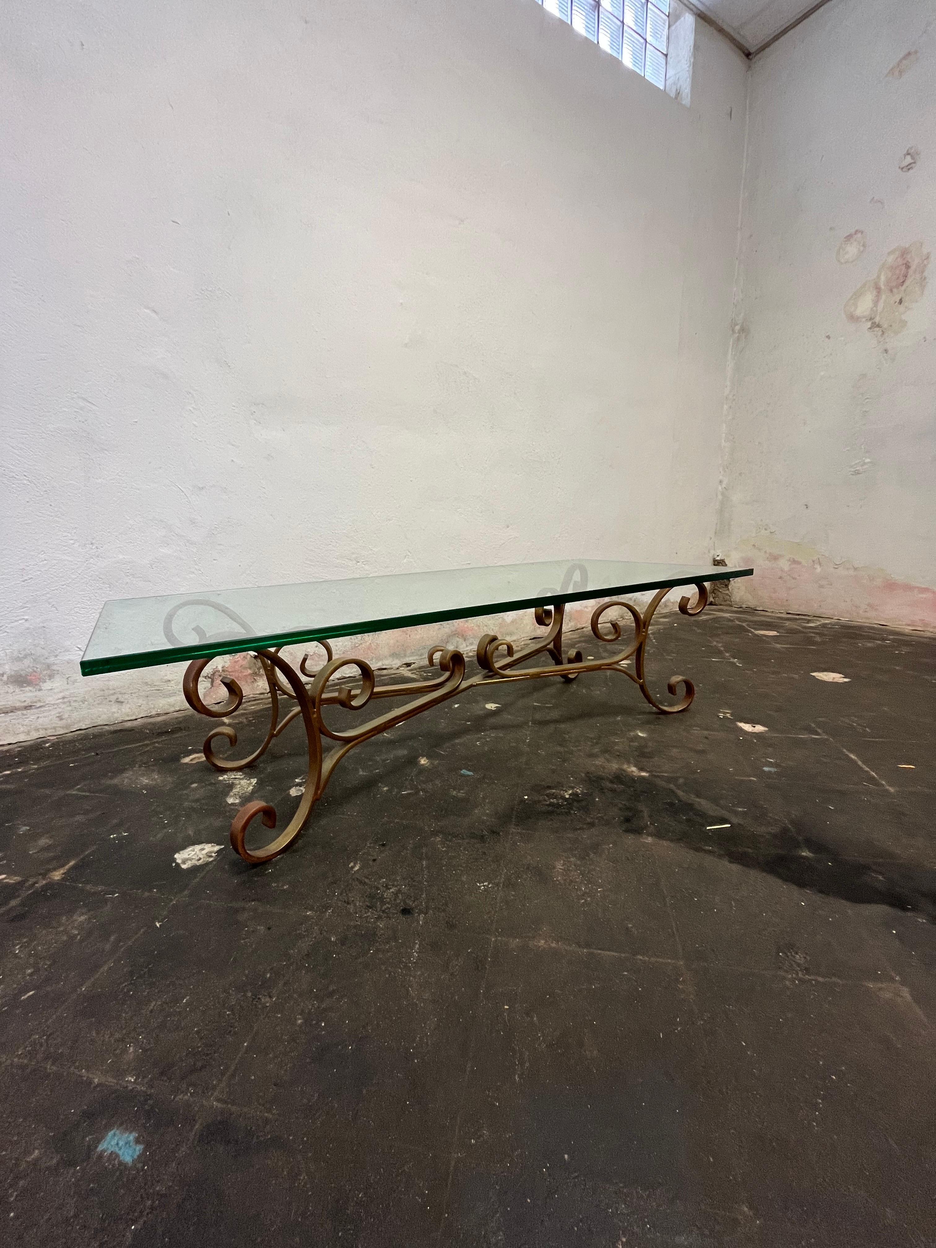 Hollywood Regency Gilt Scroll Wrought Iron Coffee Table Base For Sale 3