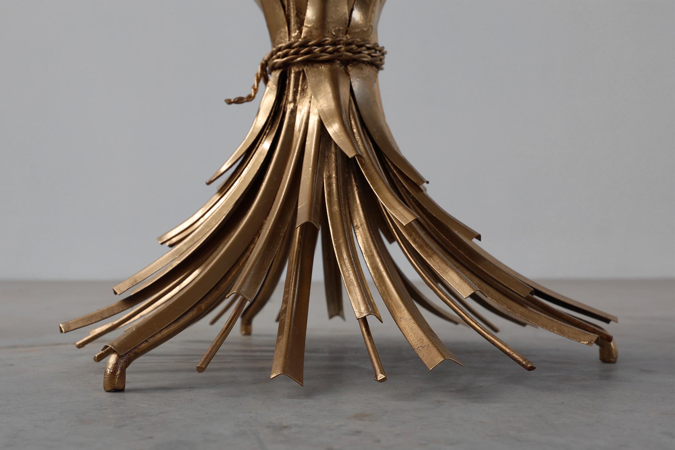 Hollywood regency gilt sheaf of wheat side table “coco chanel”, Italy 1960s For Sale 3