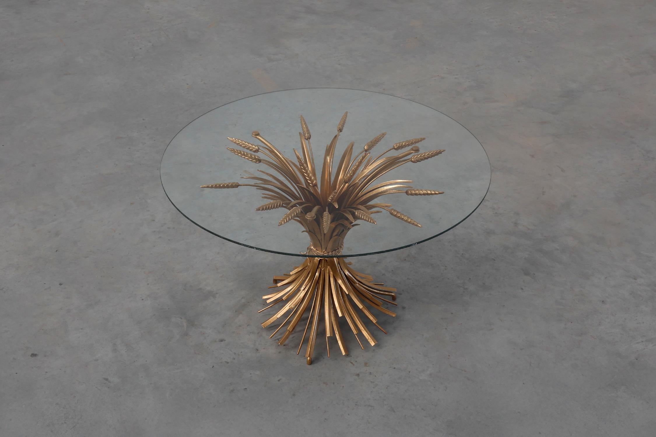 Mid-20th Century Hollywood regency gilt sheaf of wheat side table “coco chanel”, Italy 1960s For Sale