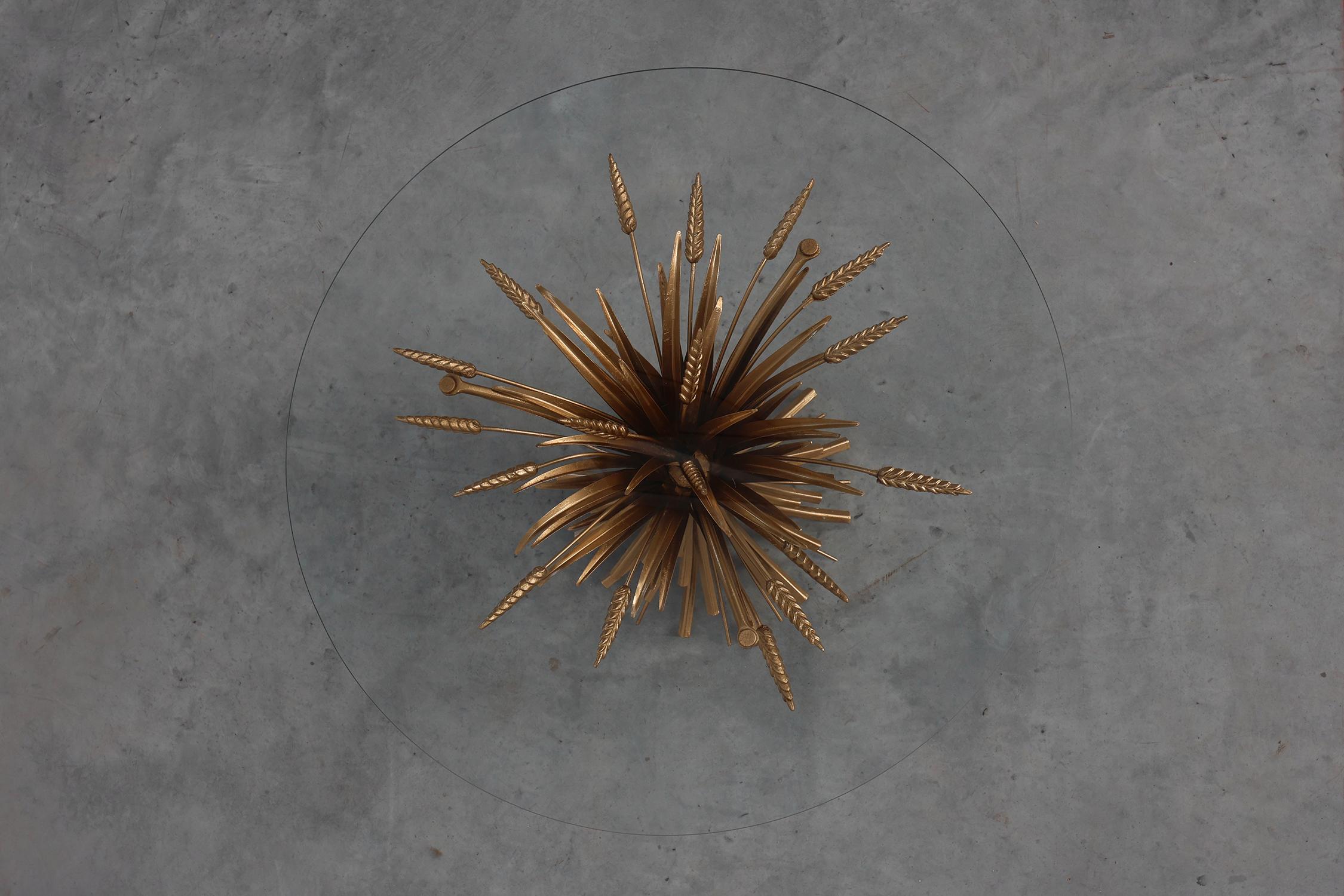 Metal Hollywood regency gilt sheaf of wheat side table “coco chanel”, Italy 1960s For Sale