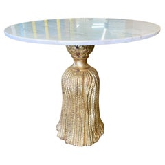 Hollywood Regency Gilt Tassel Form Side Table with Round Marble Top