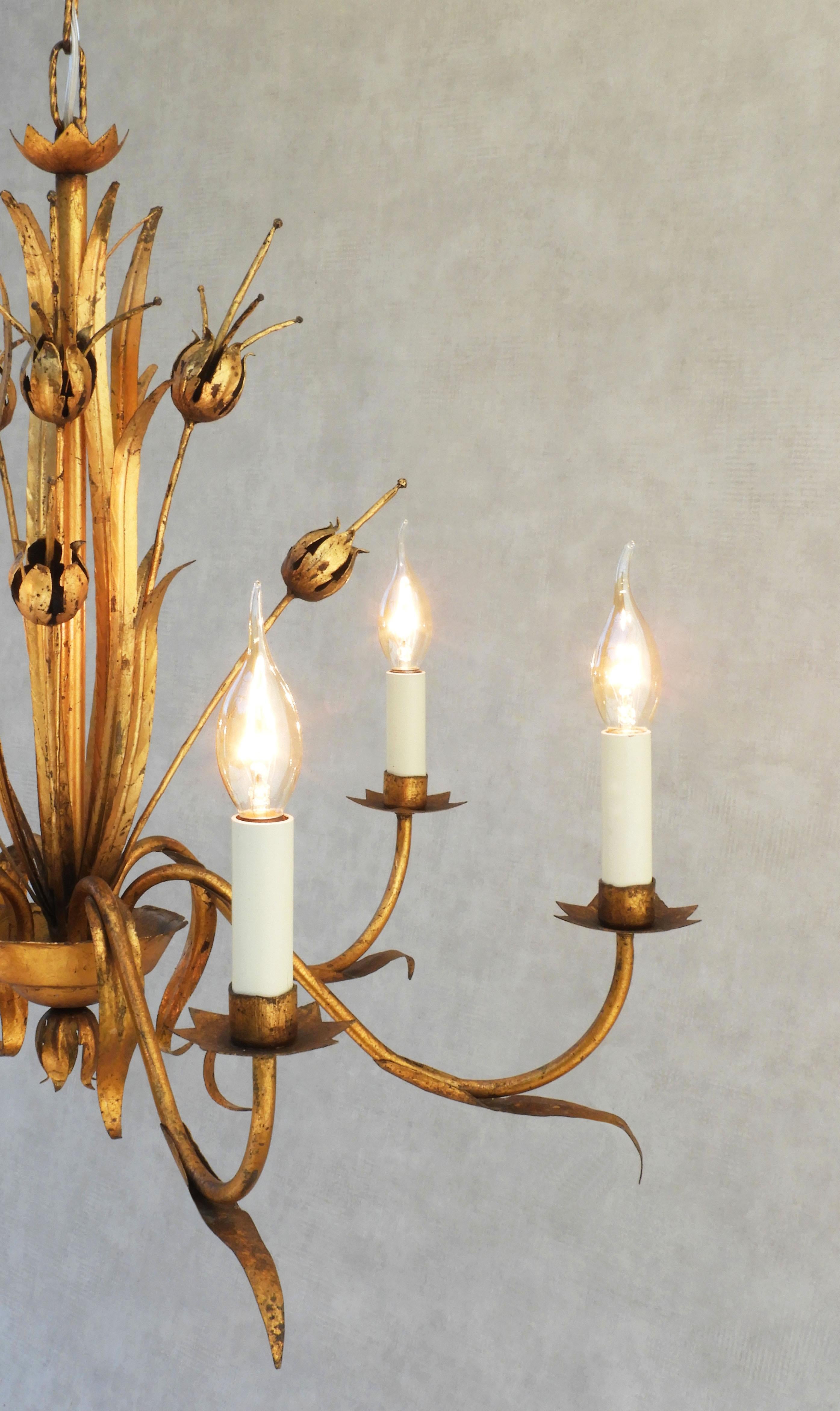 Hollywood Regency Gilt Tôle Chandelier C1950s Spain FREE SHIPPING at