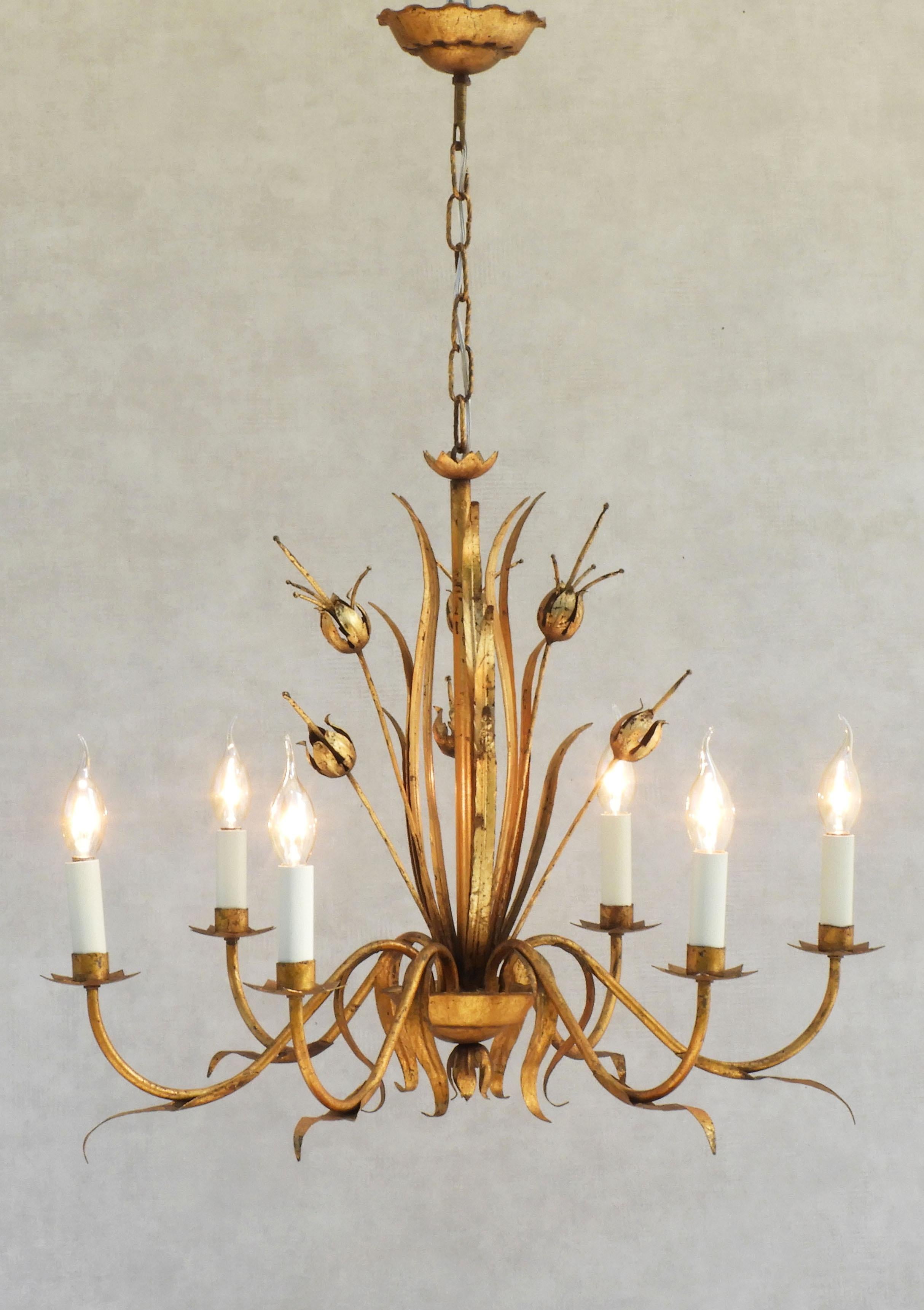 Hollywood Regency Gilt Tôle Chandelier C1950s Spain FREE SHIPPING at