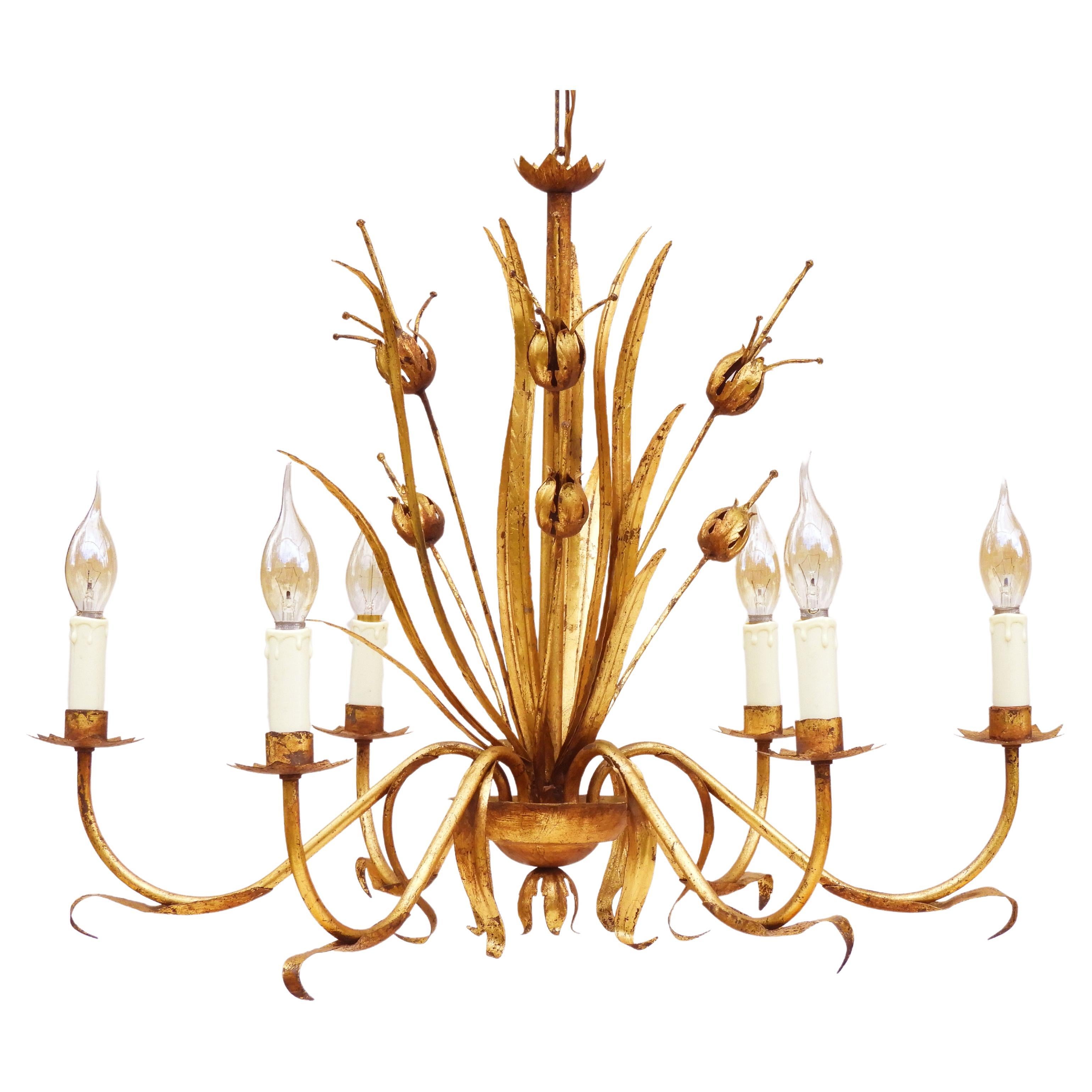 Hollywood Regency Gilt Tôle Chandelier C1950s Spain 