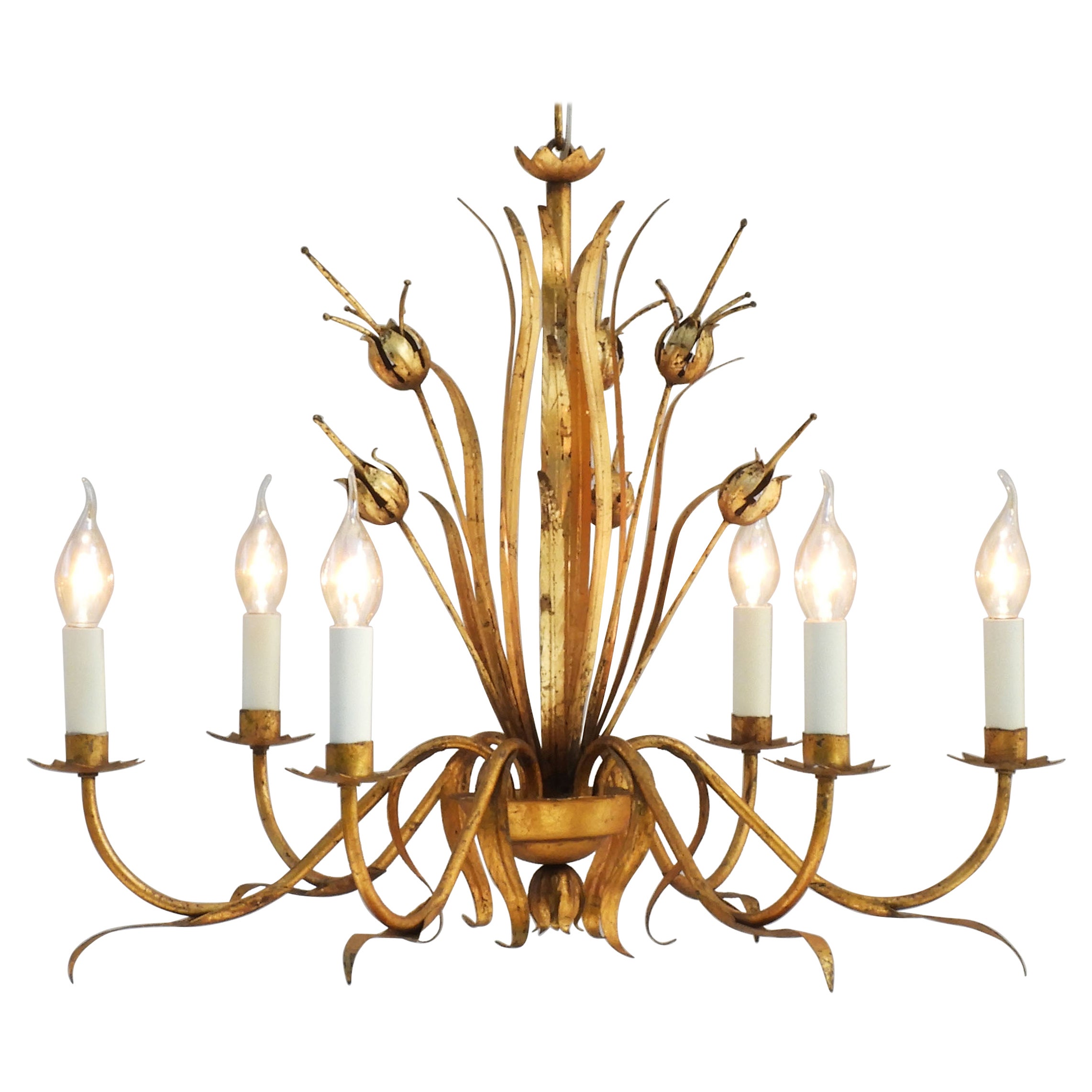 Hollywood Regency Gilt Tôle Chandelier C1950s Spain FREE SHIPPING