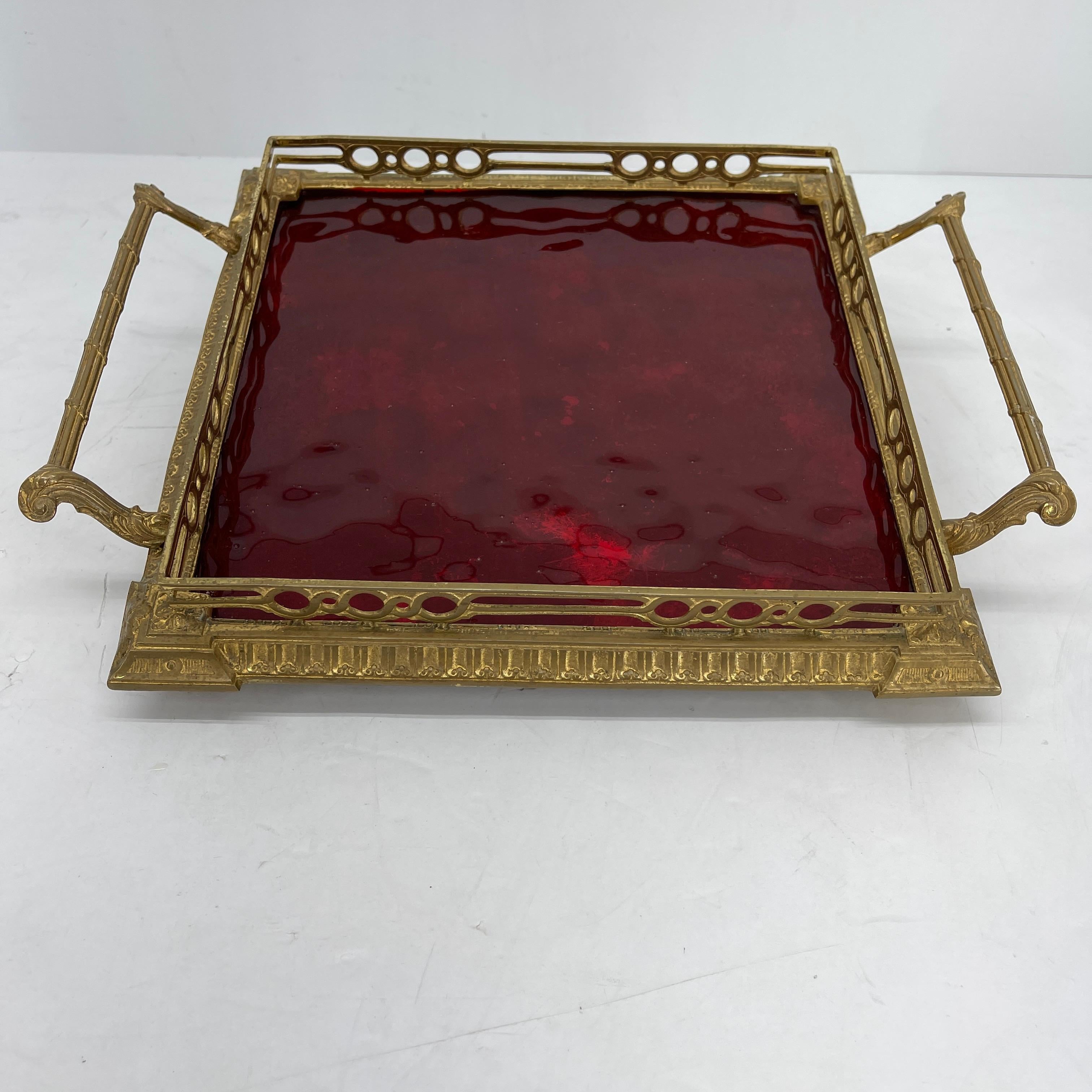 red tray with handles