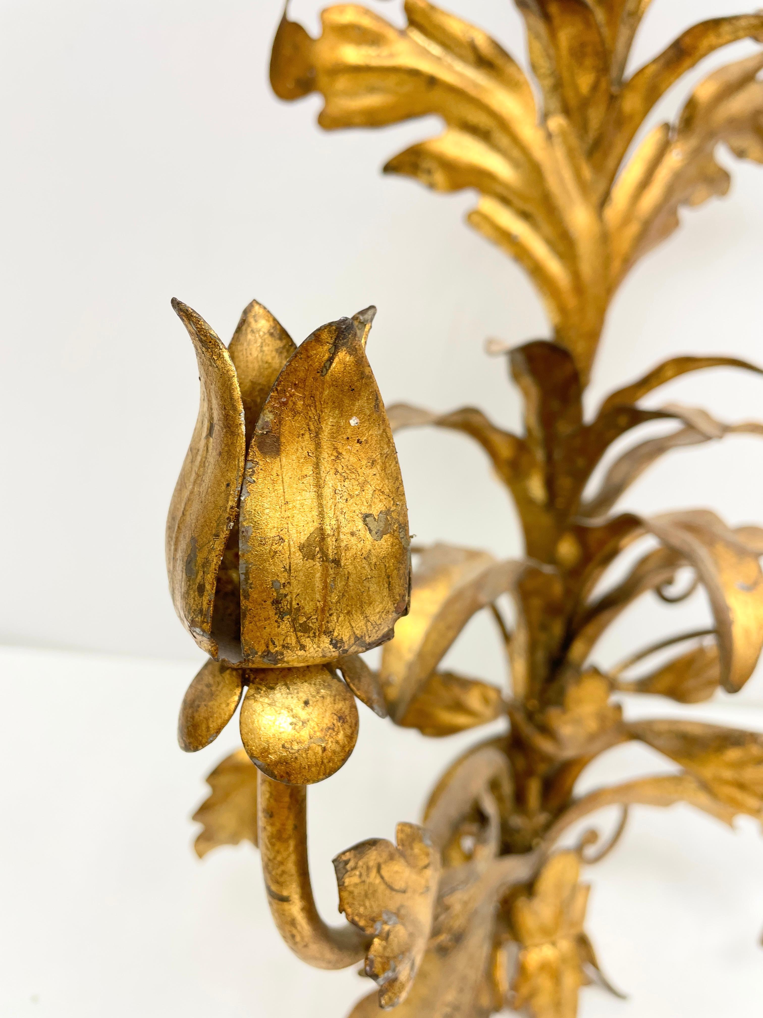 Hollywood Regency Gilt Wall Candle Sconce Flower Motif, Italy 1960s In Good Condition In Nuernberg, DE