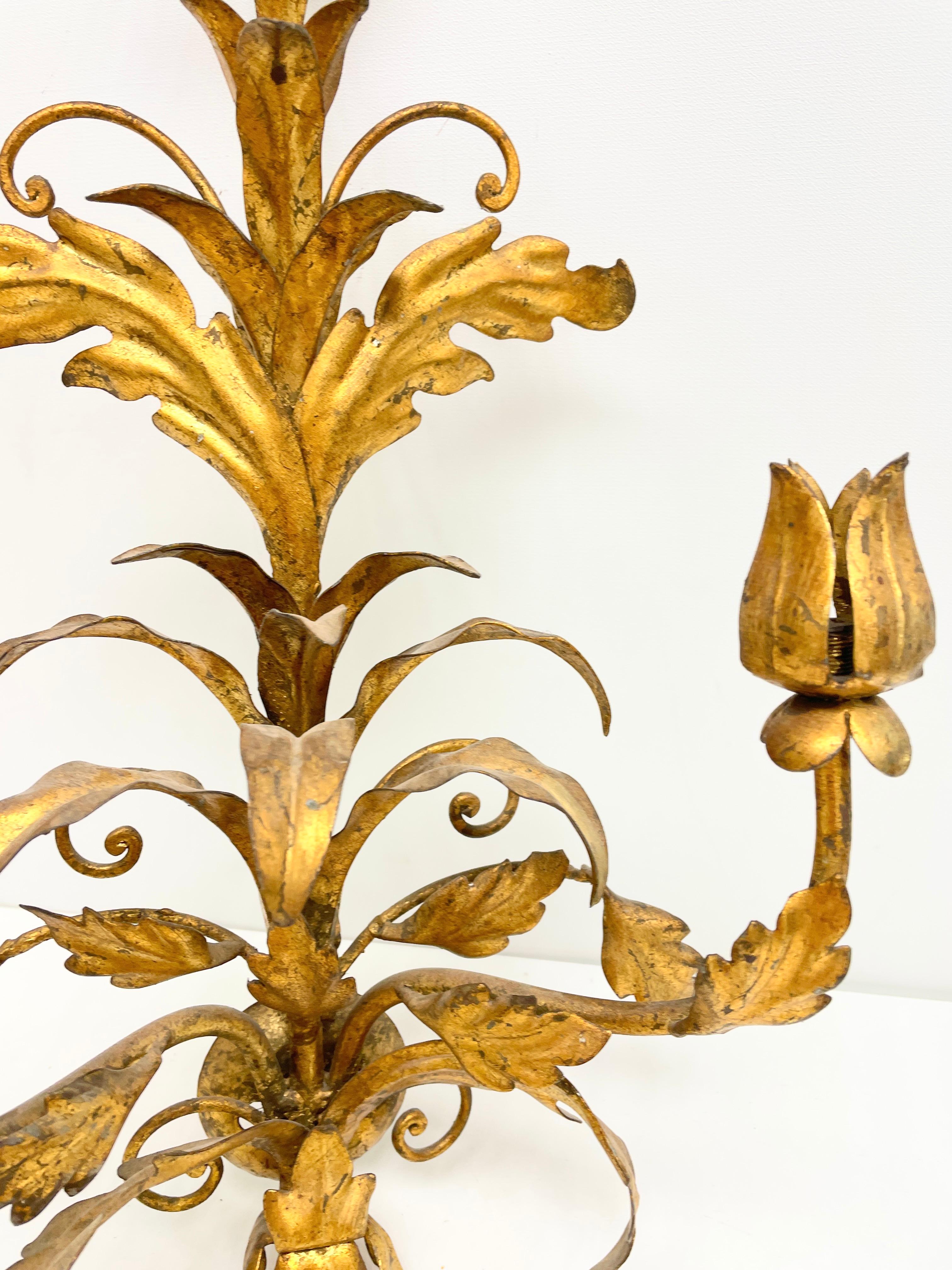 Mid-20th Century Hollywood Regency Gilt Wall Candle Sconce Flower Motif, Italy 1960s