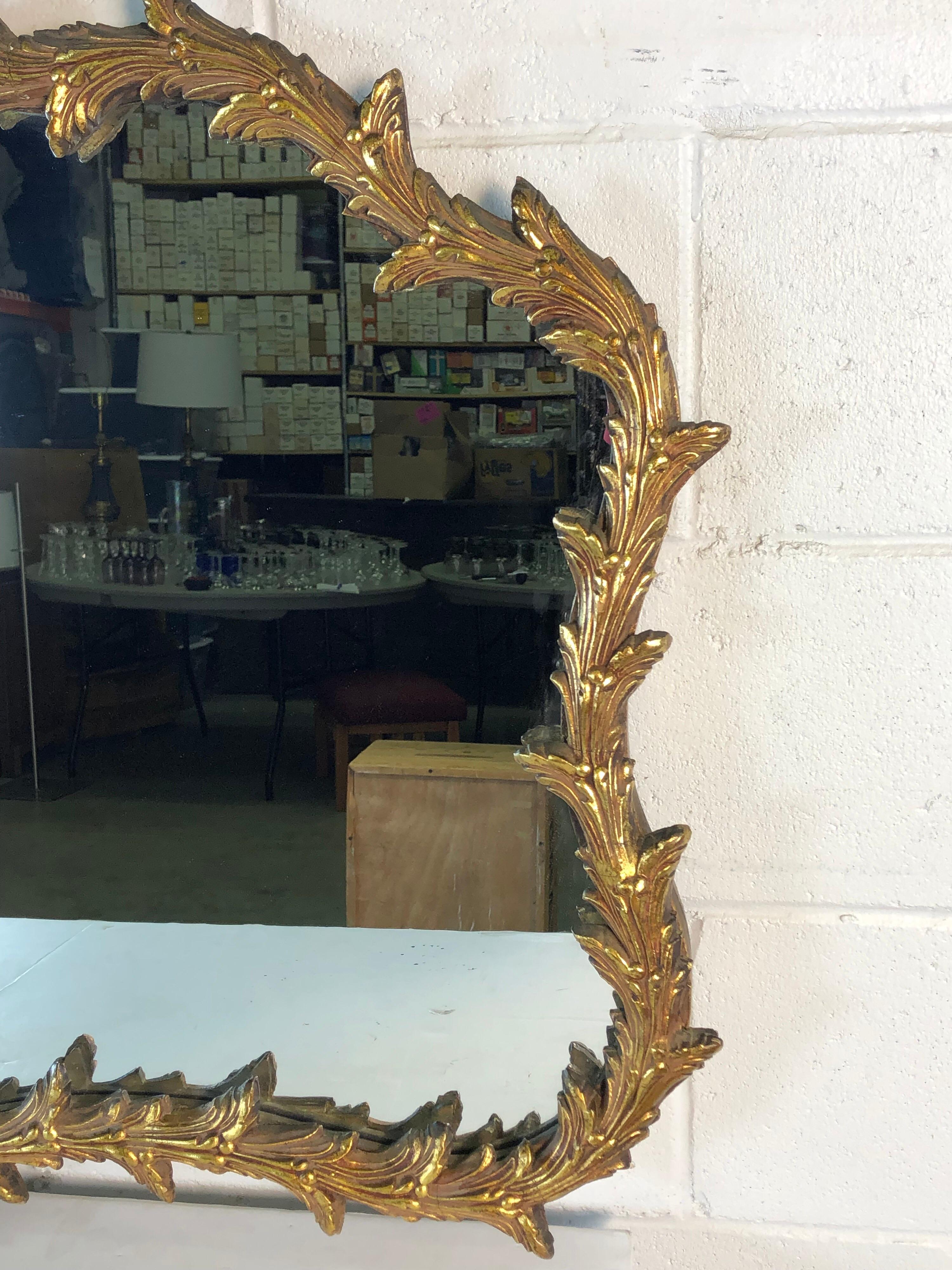 American Hollywood Regency Giltwood Bow and Leaf Wall Mirror For Sale