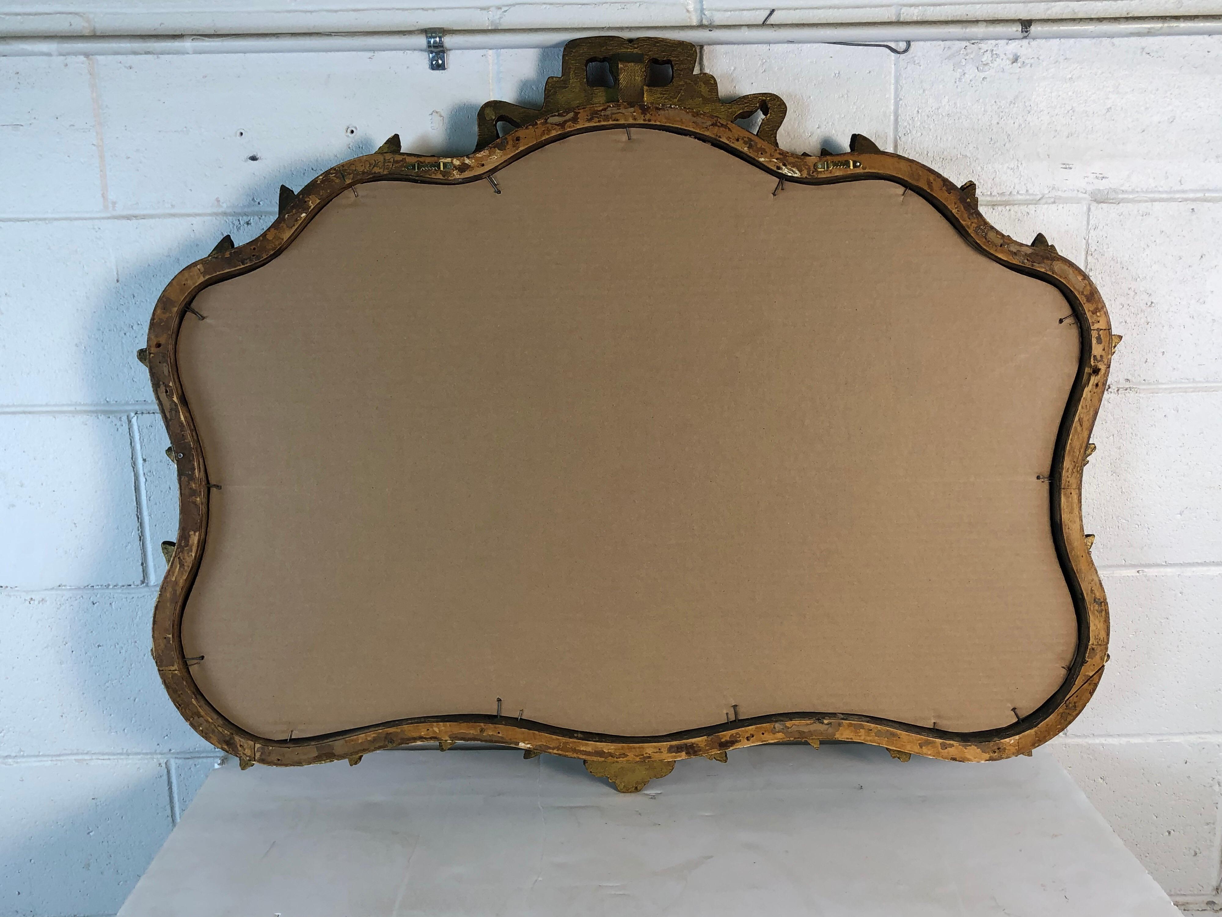 Hollywood Regency Giltwood Bow and Leaf Wall Mirror For Sale 3