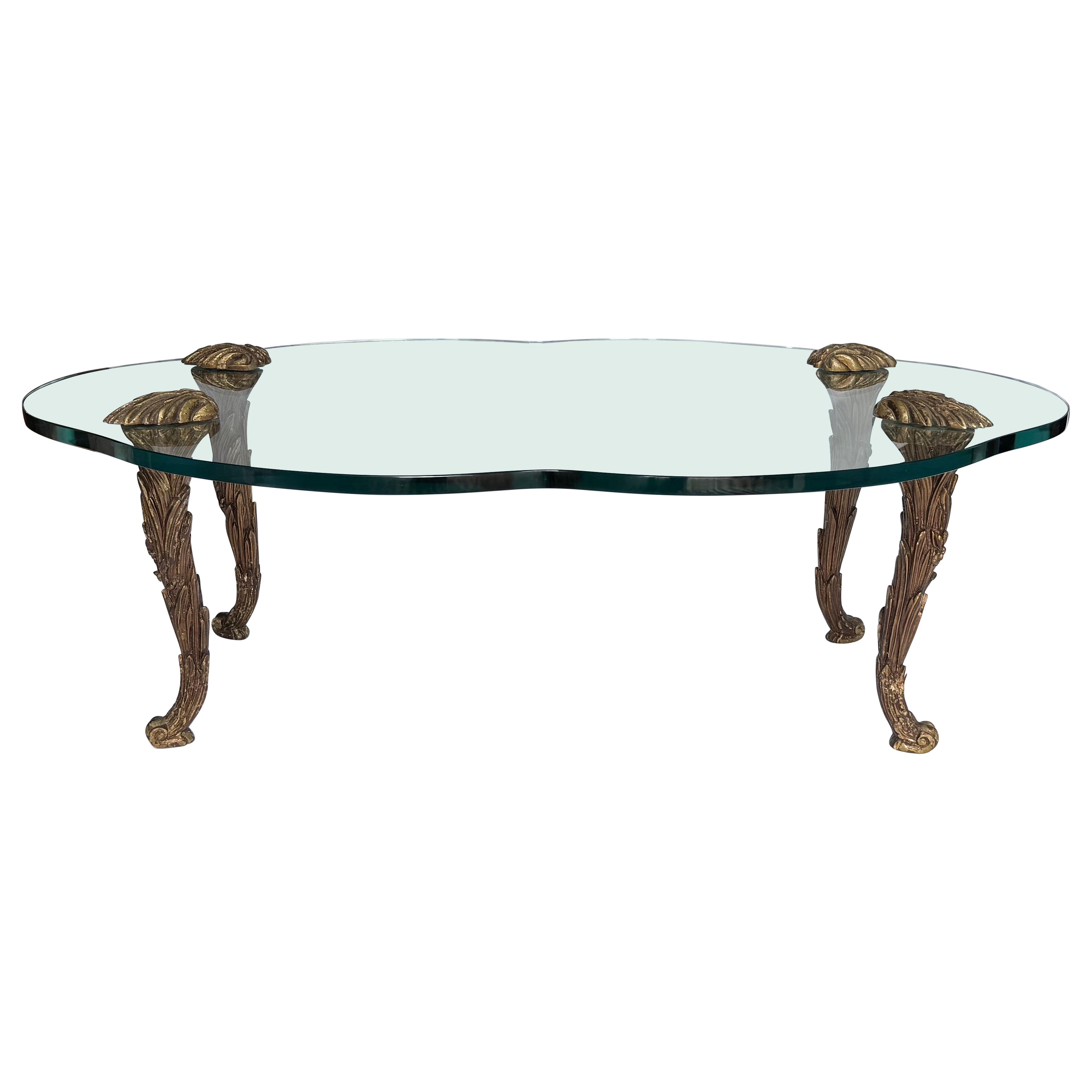 Hollywood Palm Regency Giltwood and Glass Cocktail Table Maison Charles Style