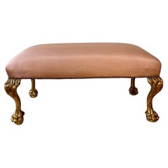 Hollywood Regency Giltwood Bench with Carved Cabriole Legs and Blush Upholstery