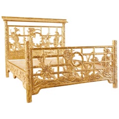 Hollywood Regency Giltwood Faux-Bamboo Pagoda Bed