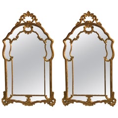 Hollywood Regency Giltwood French Shell Carved Wall or Console Mirrors, a Pair