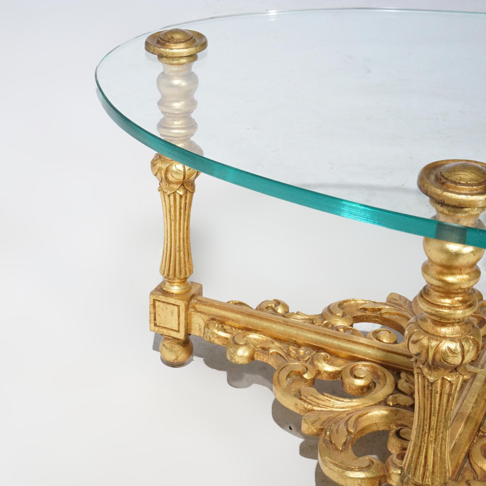 Hollywood Regency Giltwood & Glass Low Side Table 20th Century For Sale 1