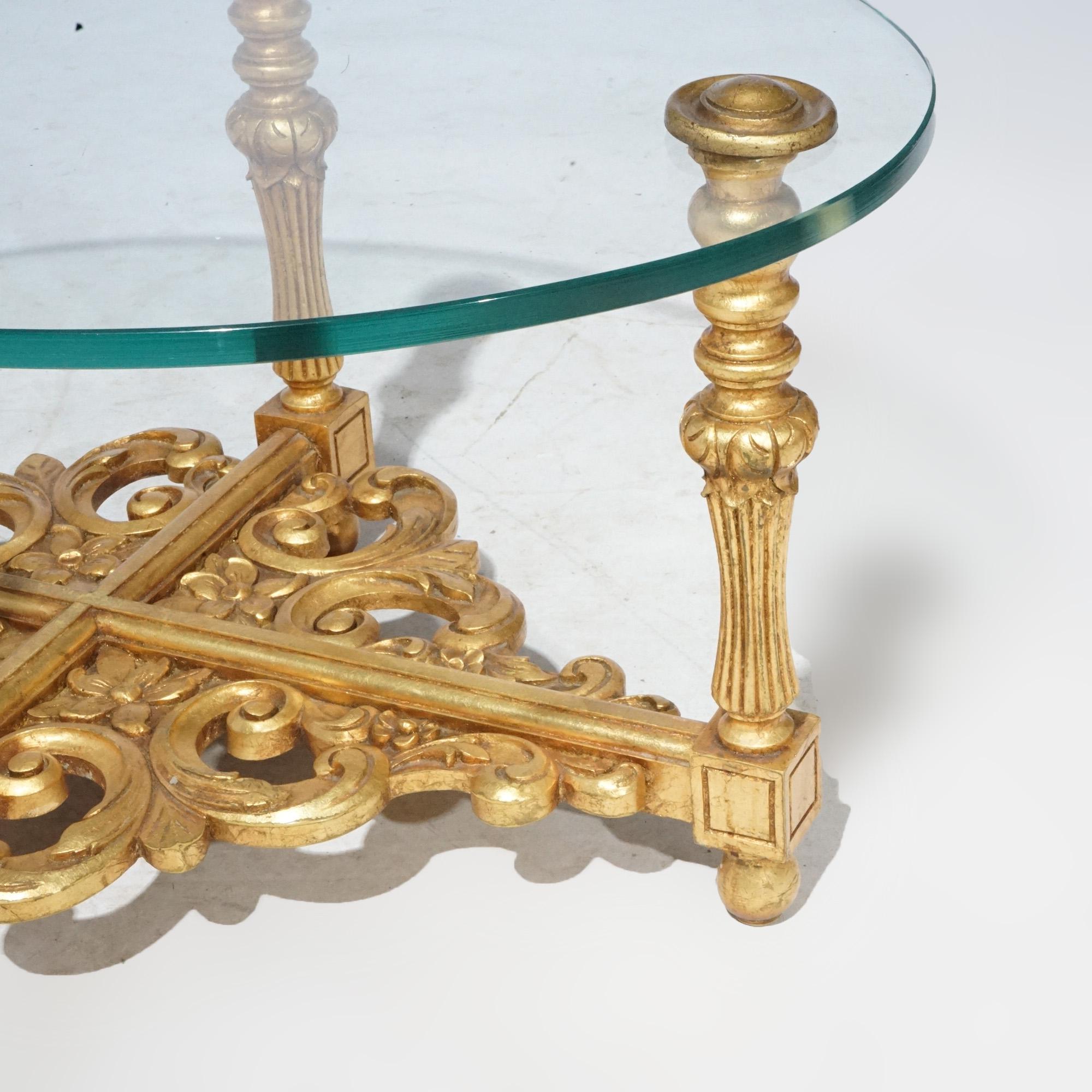 Hollywood Regency Giltwood & Glass Low Side Table 20th Century For Sale 2