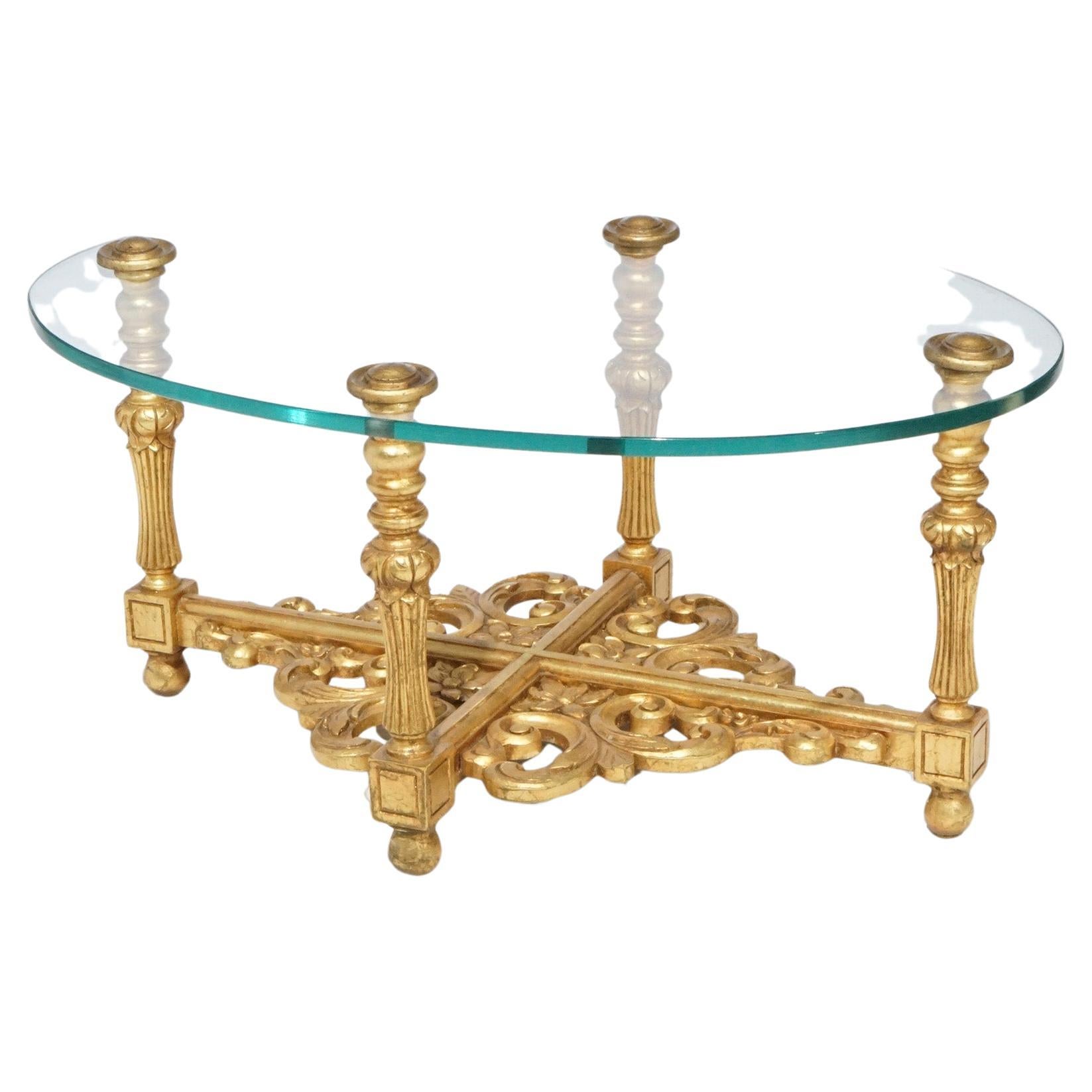 Hollywood Regency Giltwood & Glass Low Side Table 20th Century For Sale
