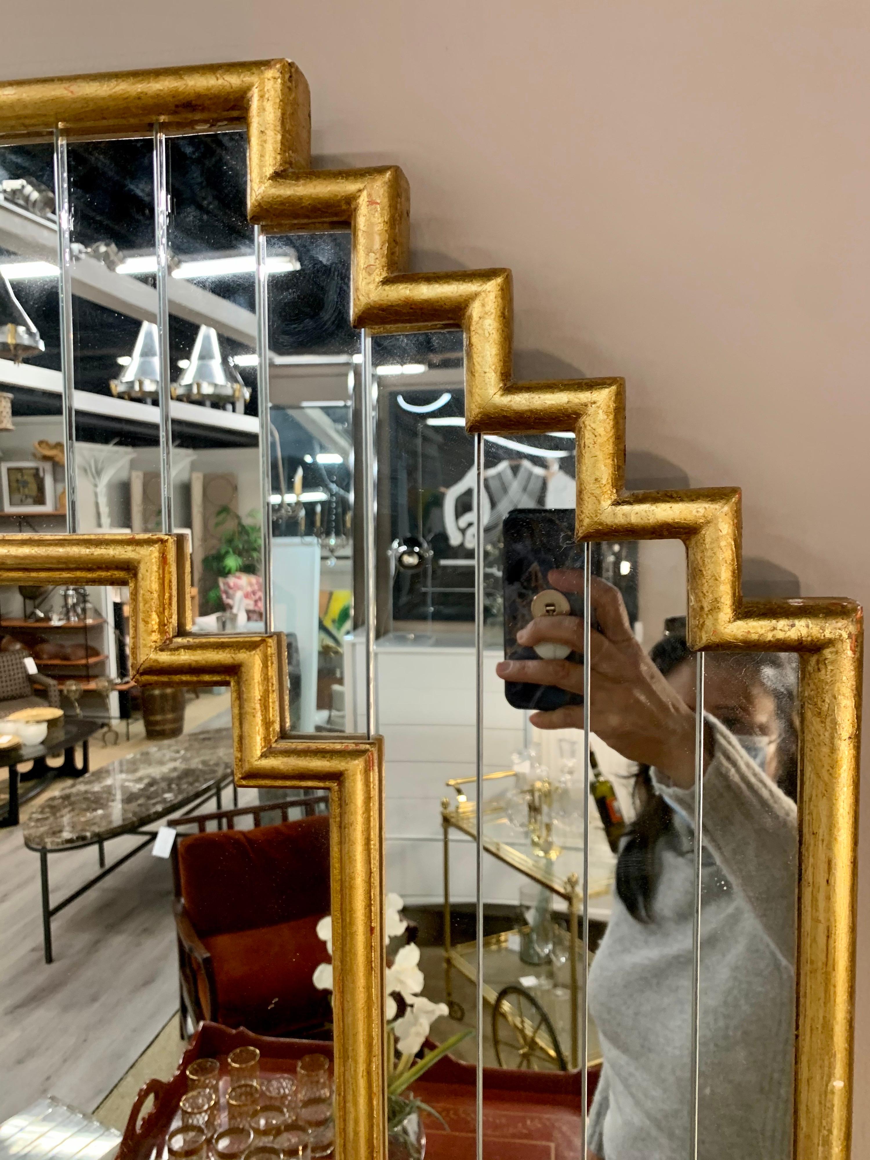 Hollywood Regency Giltwood Mirror with Faceted Mirrored Frame In Good Condition In West Hartford, CT