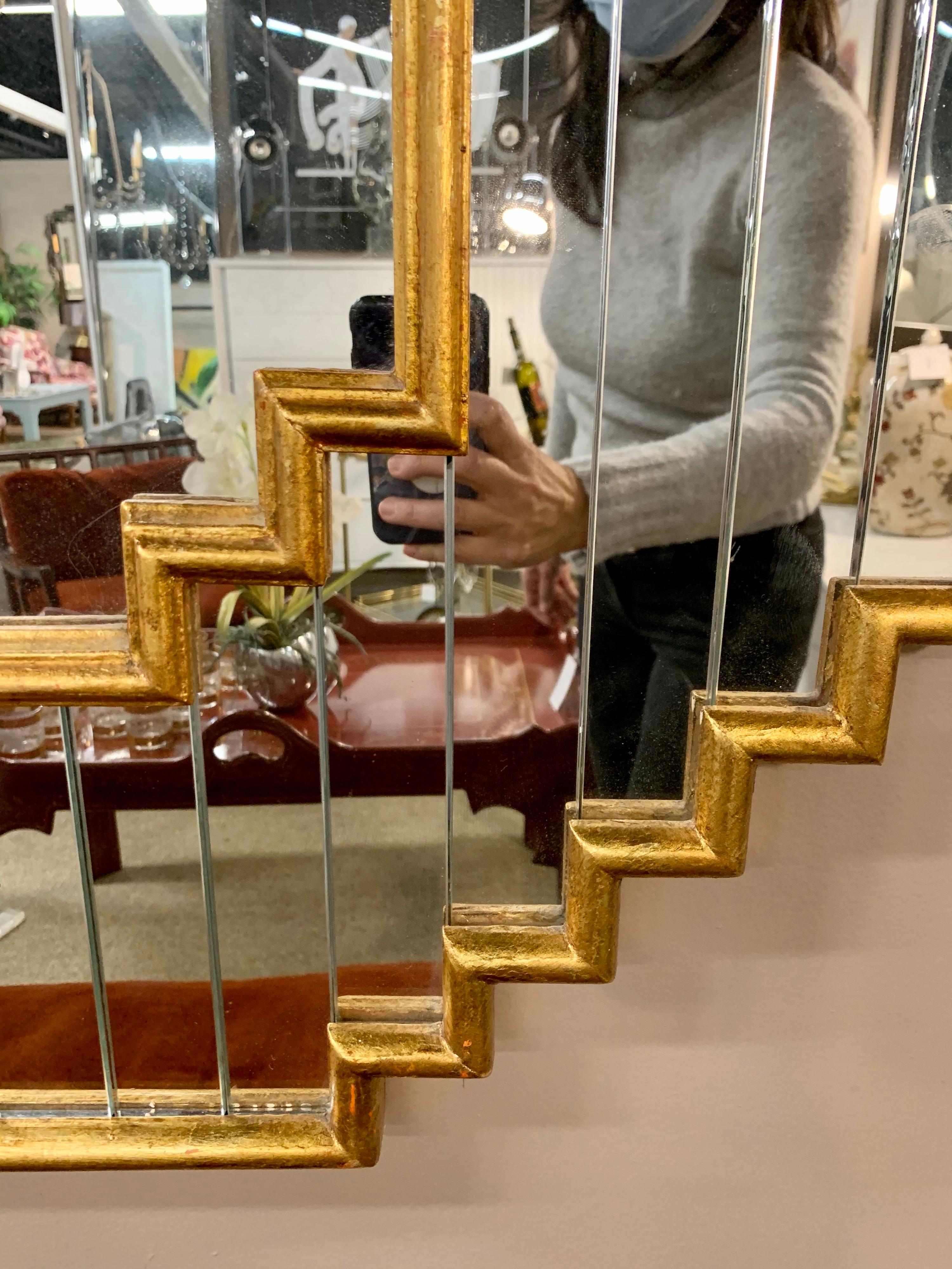 20th Century Hollywood Regency Giltwood Mirror with Faceted Mirrored Frame