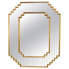Hollywood Regency Giltwood Mirror with Faceted Mirrored Frame