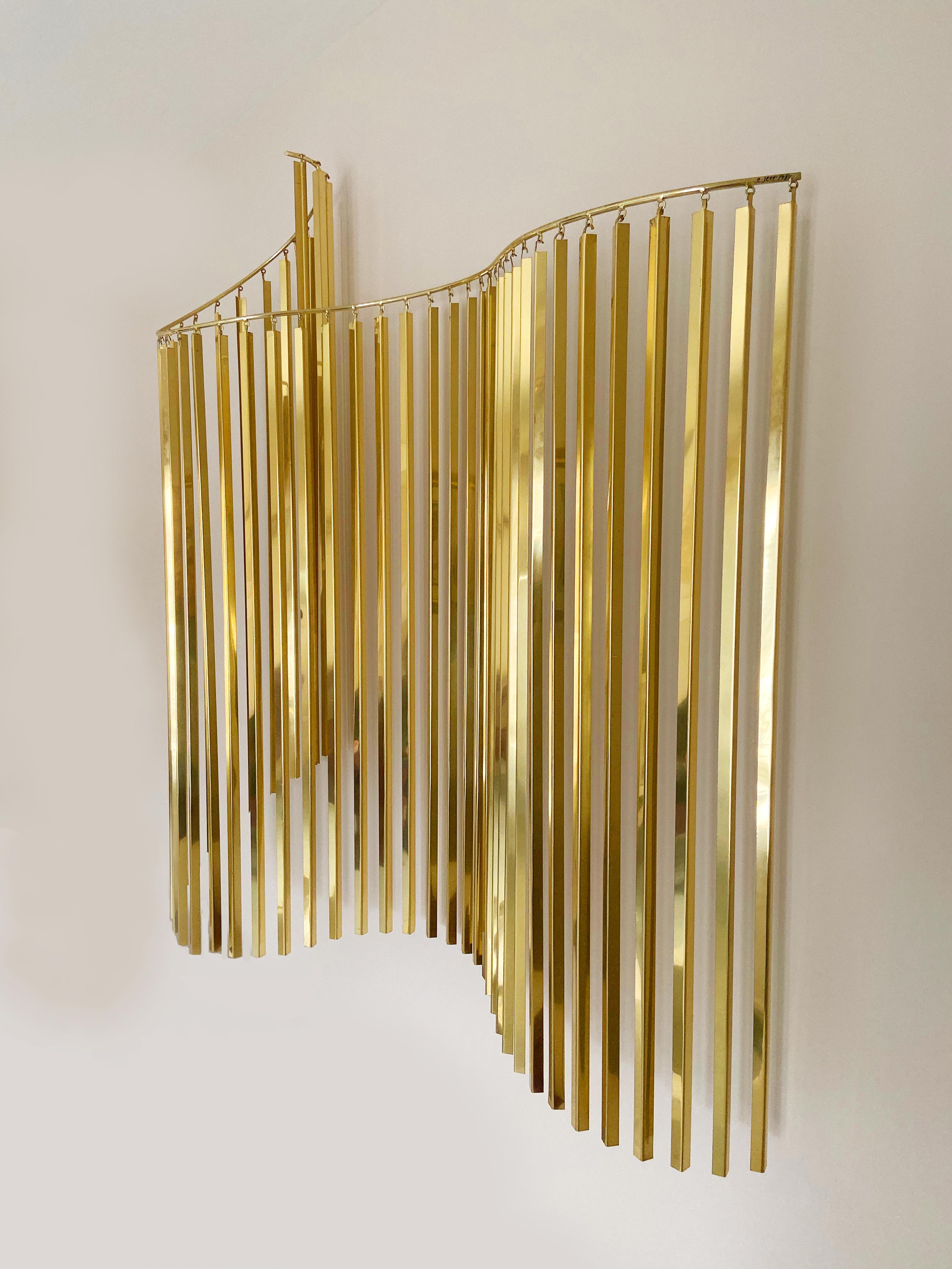 Hollywood Regency Glam Brass / Gold Wall Hanging Sculpture by Curtis Jere In Excellent Condition In Philadelphia, PA