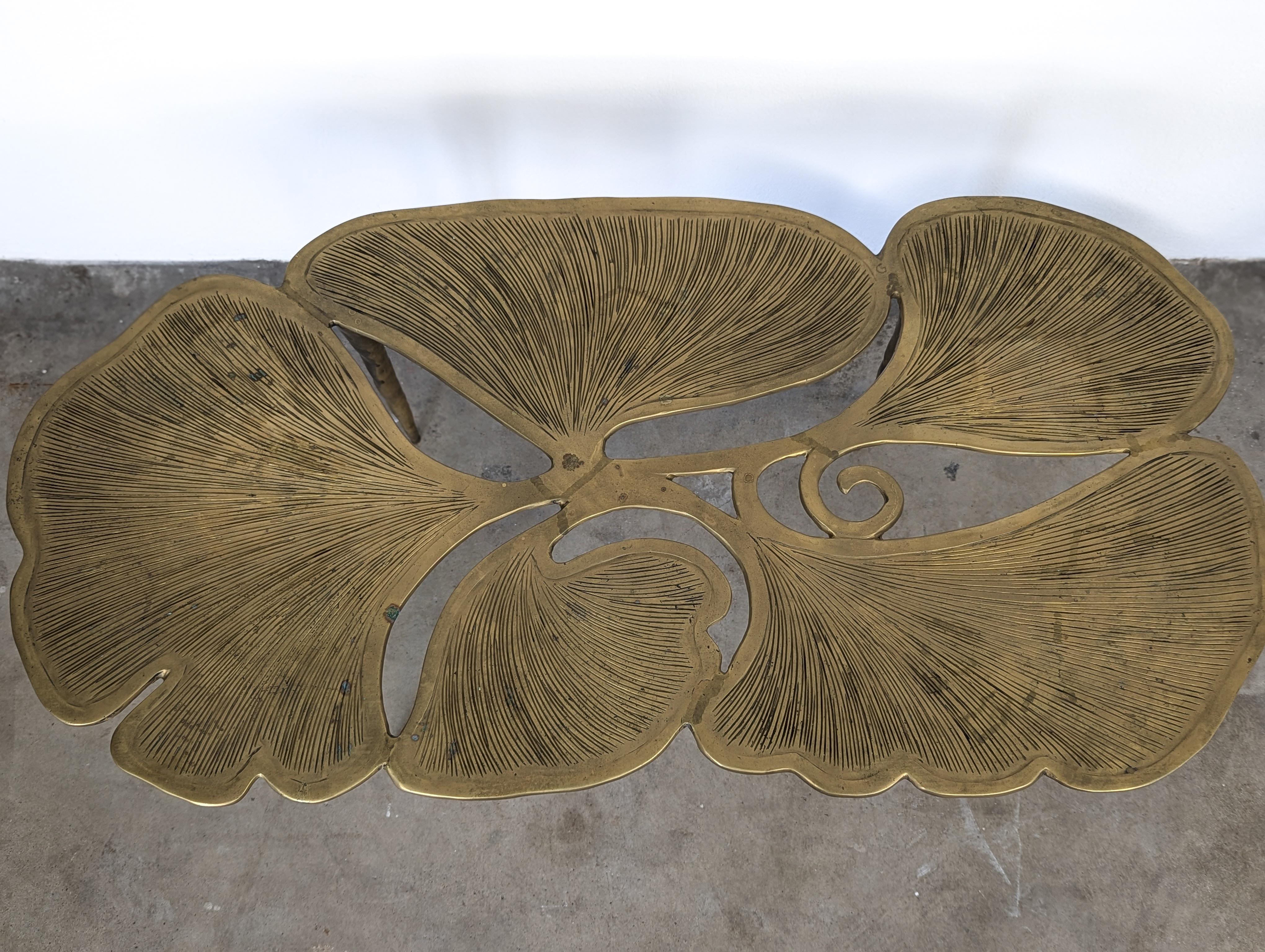 Hollywood Regency Glam Sculptural Organic Brass Ginkgo Leaf Coffee Table, c1980s 6