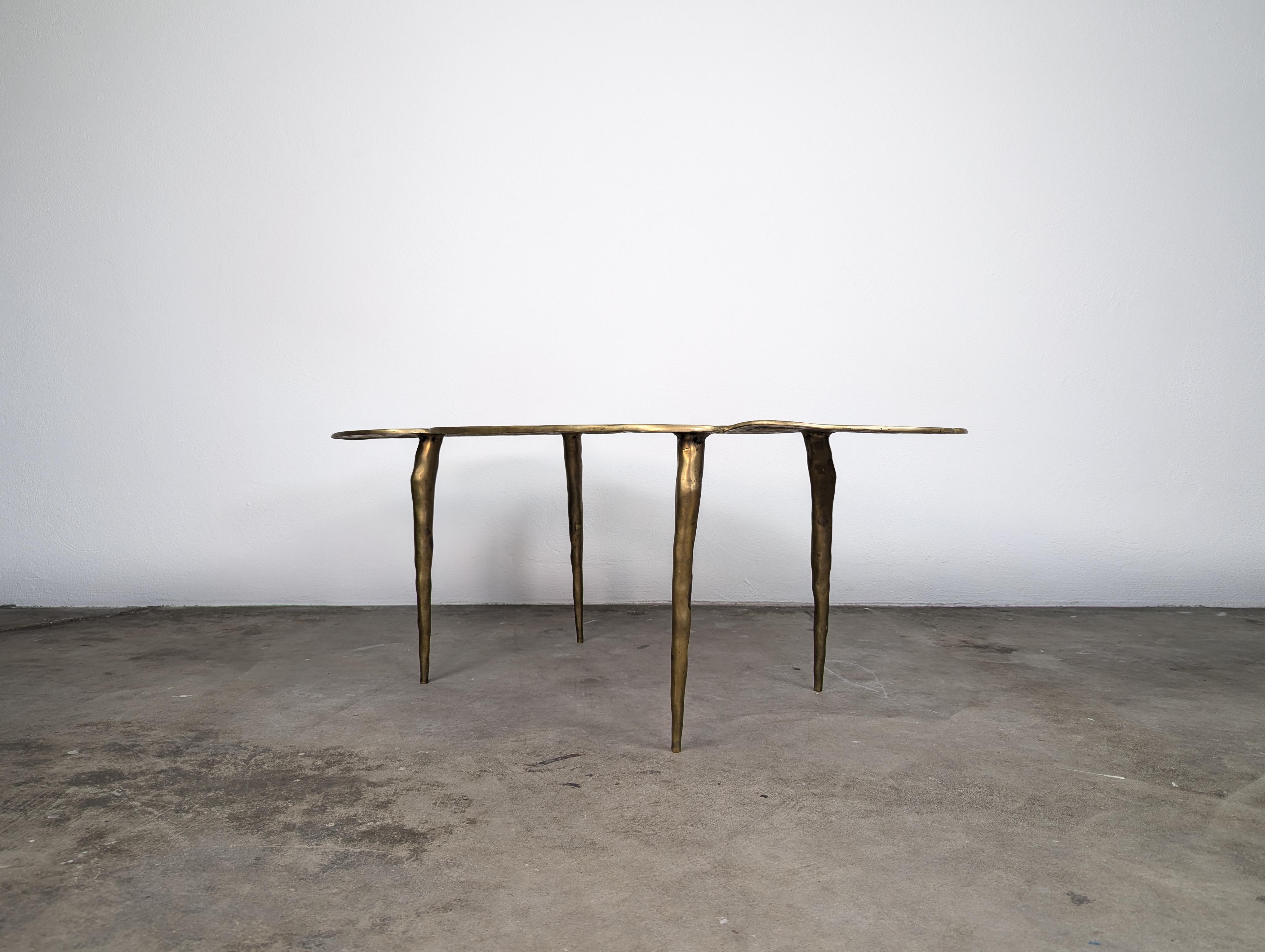 American Hollywood Regency Glam Sculptural Organic Brass Ginkgo Leaf Coffee Table, c1980s