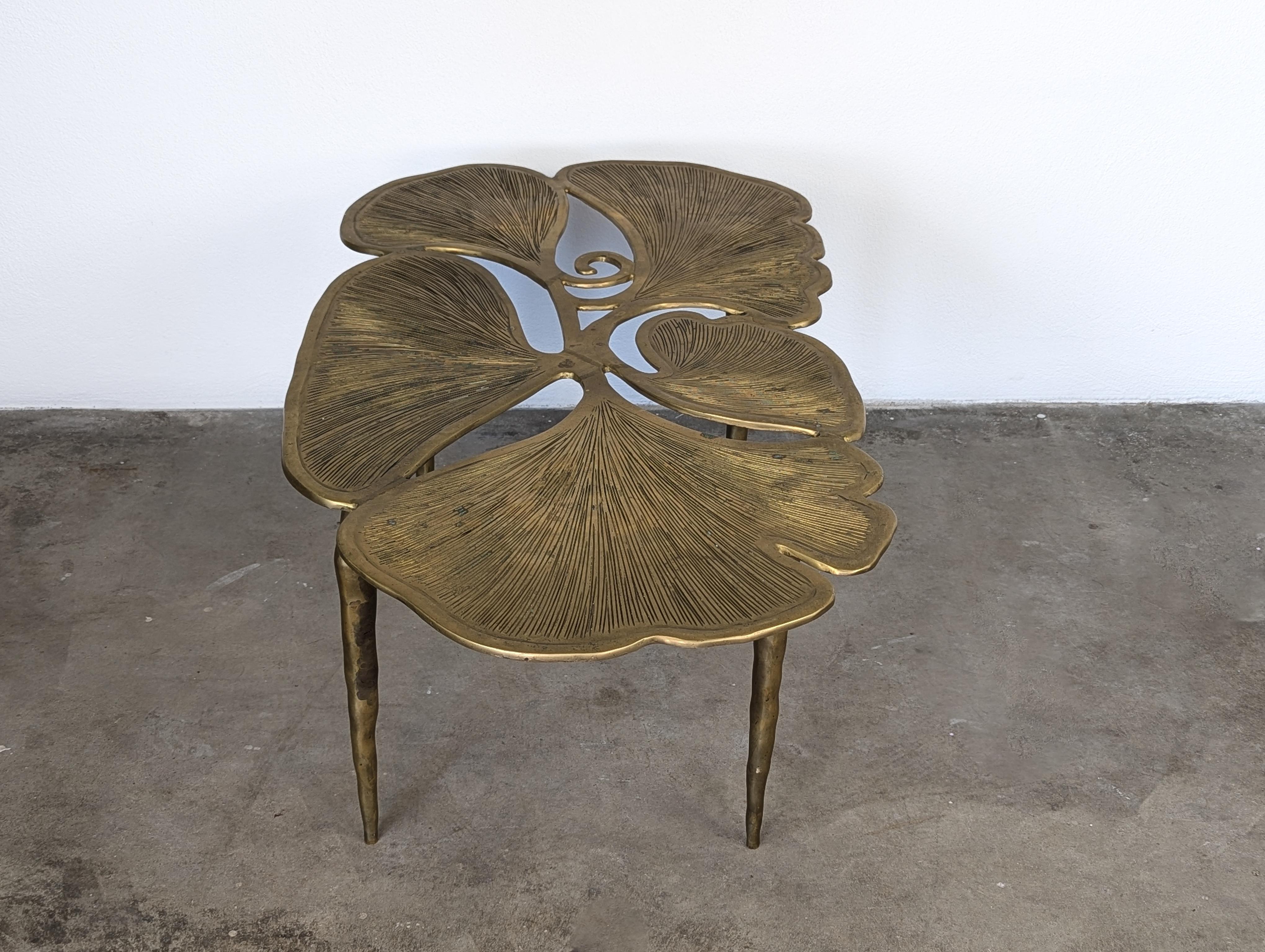 Late 20th Century Hollywood Regency Glam Sculptural Organic Brass Ginkgo Leaf Coffee Table, c1980s
