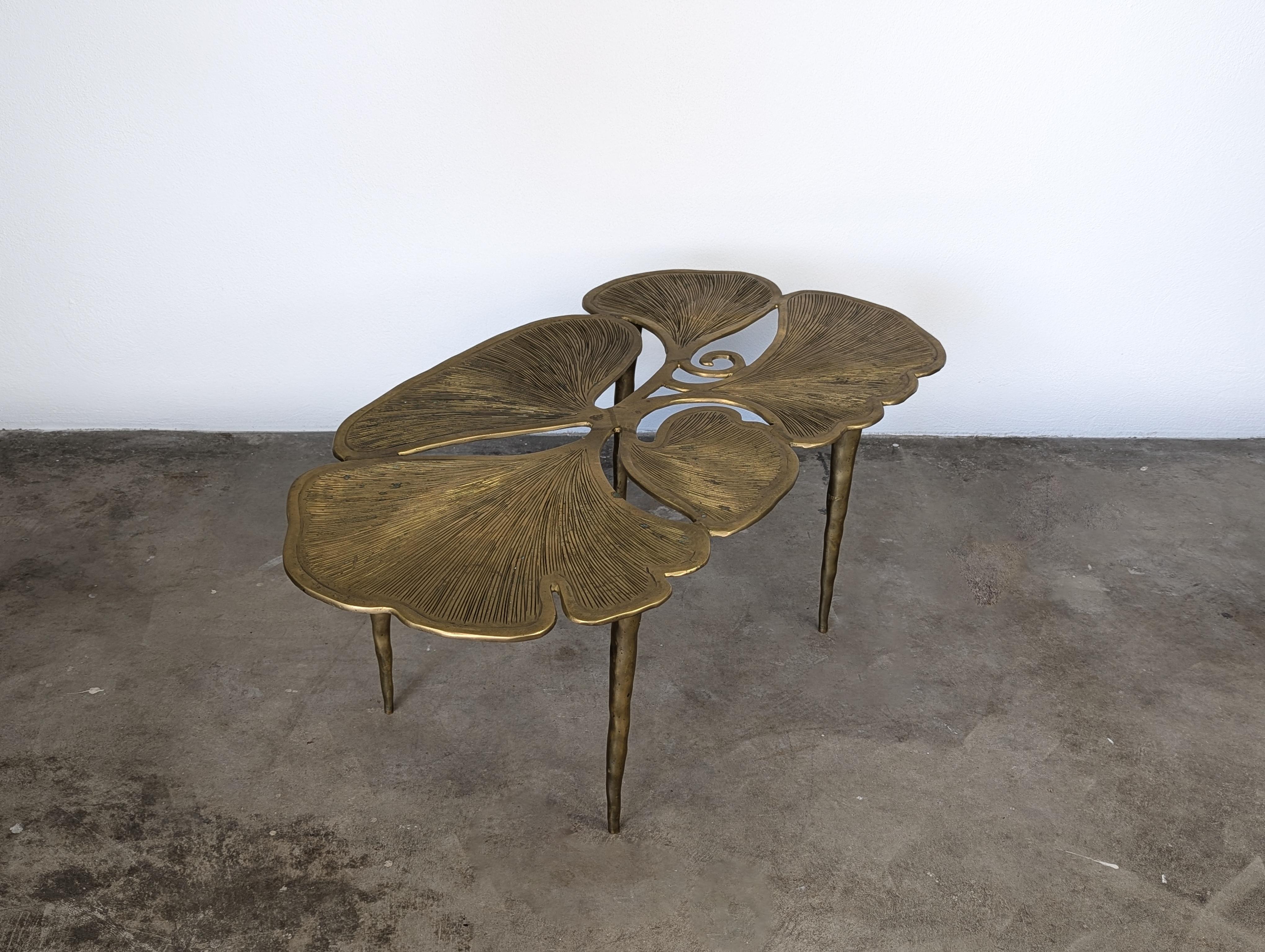 Hollywood Regency Glam Sculptural Organic Brass Ginkgo Leaf Coffee Table, c1980s 1