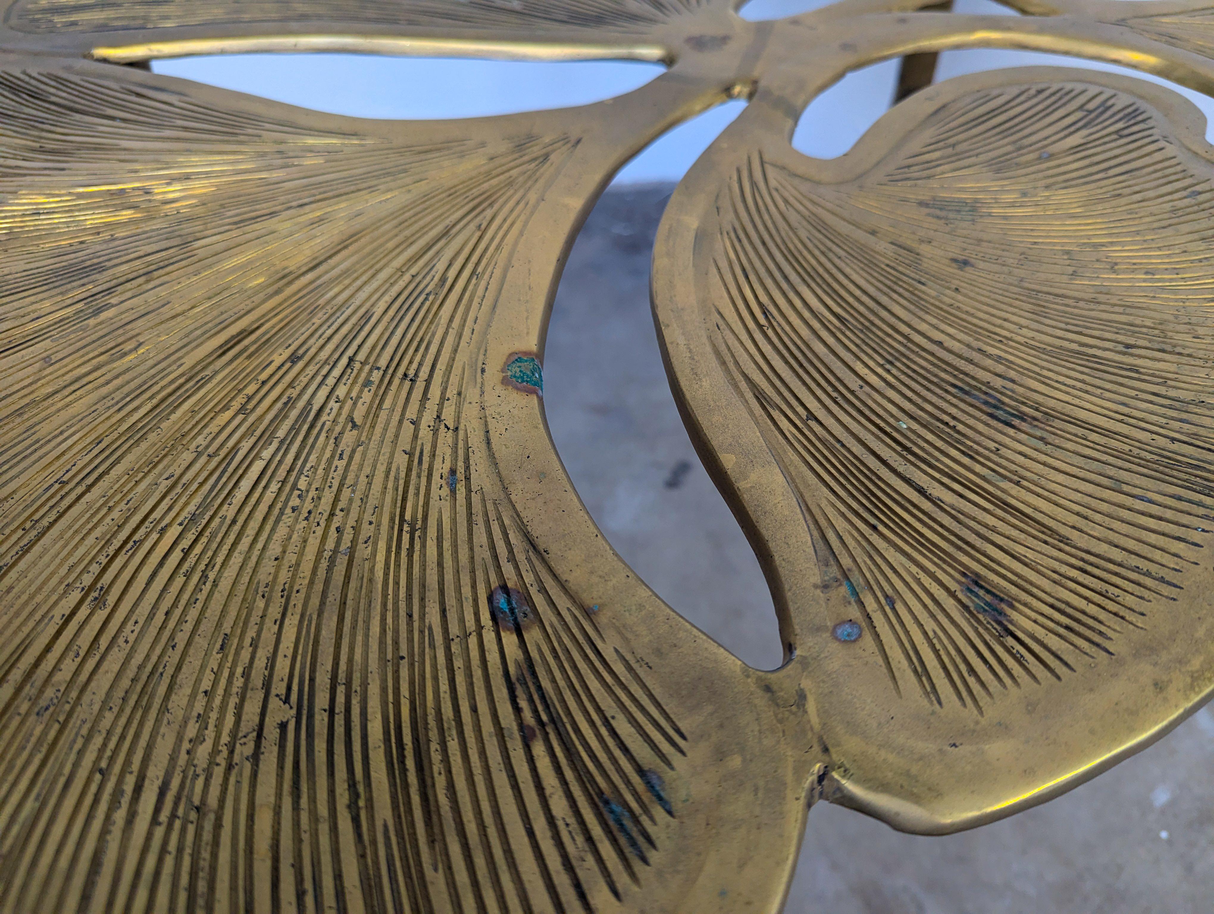 Hollywood Regency Glam Sculptural Organic Brass Ginkgo Leaf Coffee Table, c1980s 3