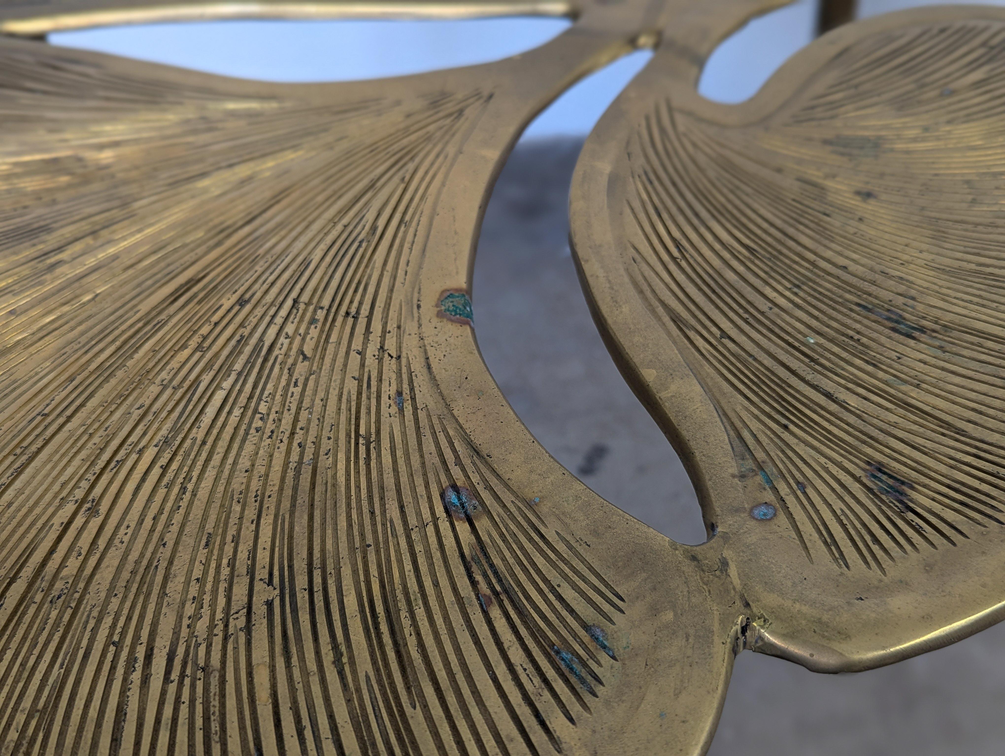Hollywood Regency Glam Sculptural Organic Brass Ginkgo Leaf Coffee Table, c1980s 4