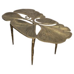 Hollywood Regency Glam Sculptural Organic Brass Ginkgo Leaf Coffee Table, c1980s