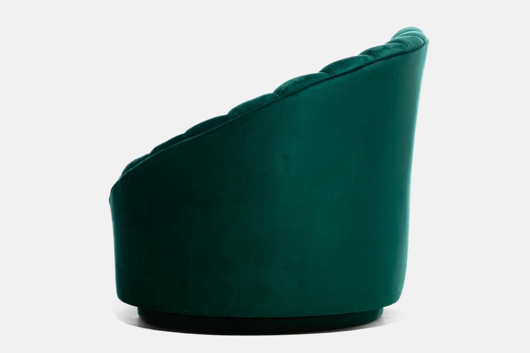 Hollywood Regency Glamorous Asymmetrical Swivel Chairs in Emerald Green Velvet For Sale 5