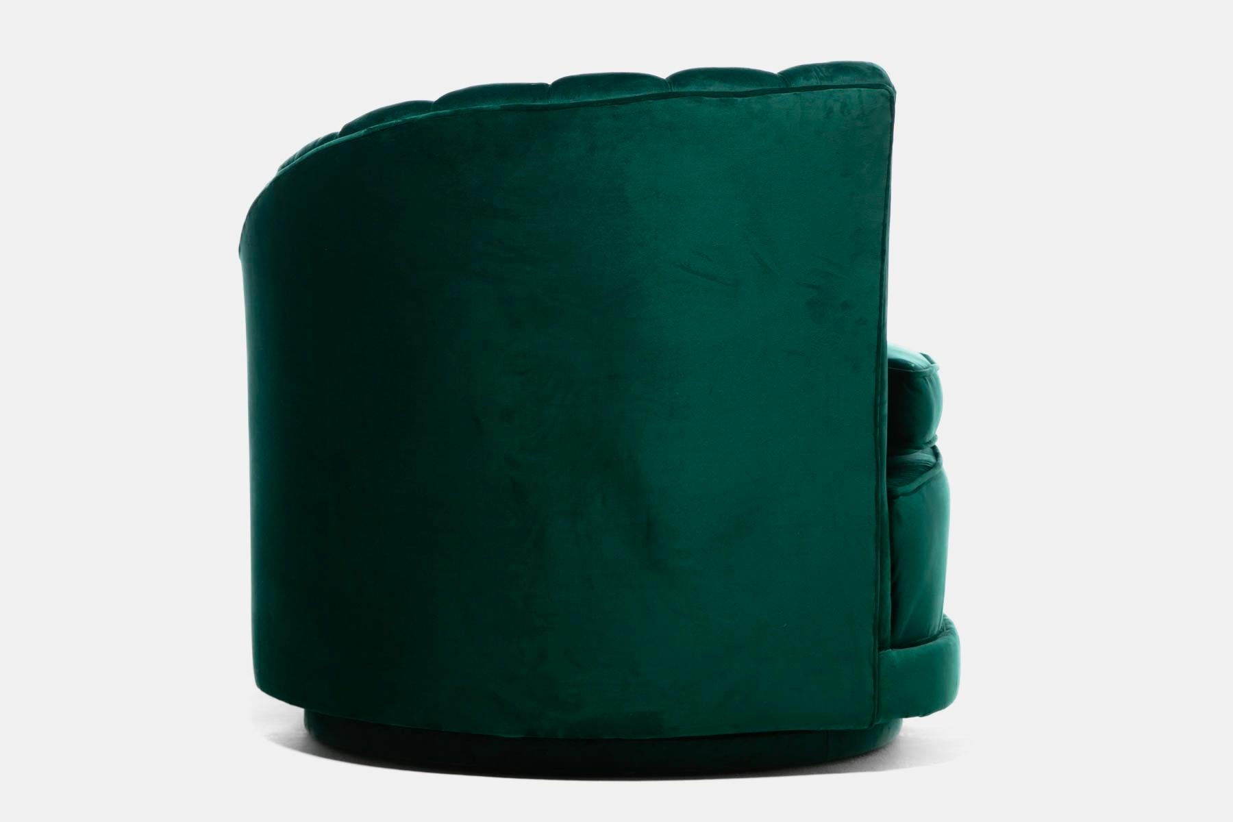Hollywood Regency Glamorous Asymmetrical Swivel Chairs in Emerald Green Velvet For Sale 6