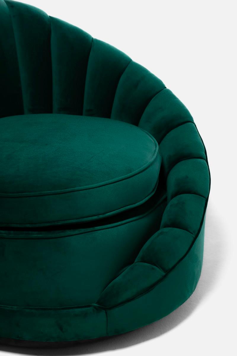 Hollywood Regency Glamorous Asymmetrical Swivel Chairs in Emerald Green Velvet For Sale 9