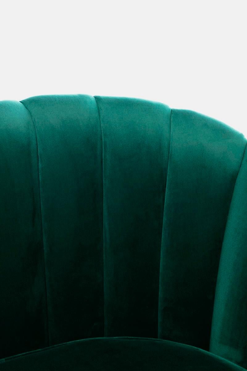 Hollywood Regency Glamorous Asymmetrical Swivel Chairs in Emerald Green Velvet For Sale 11