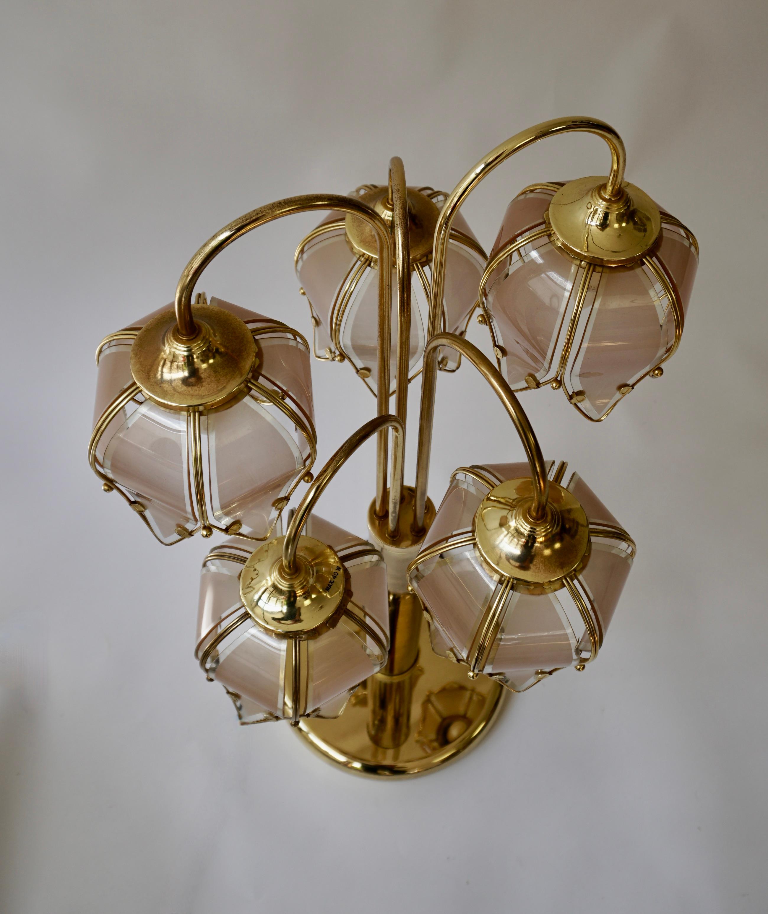 Hollywood Regency Glas und Messing 5 Arm Tulip Lotus Lampe 1970s im Angebot 13