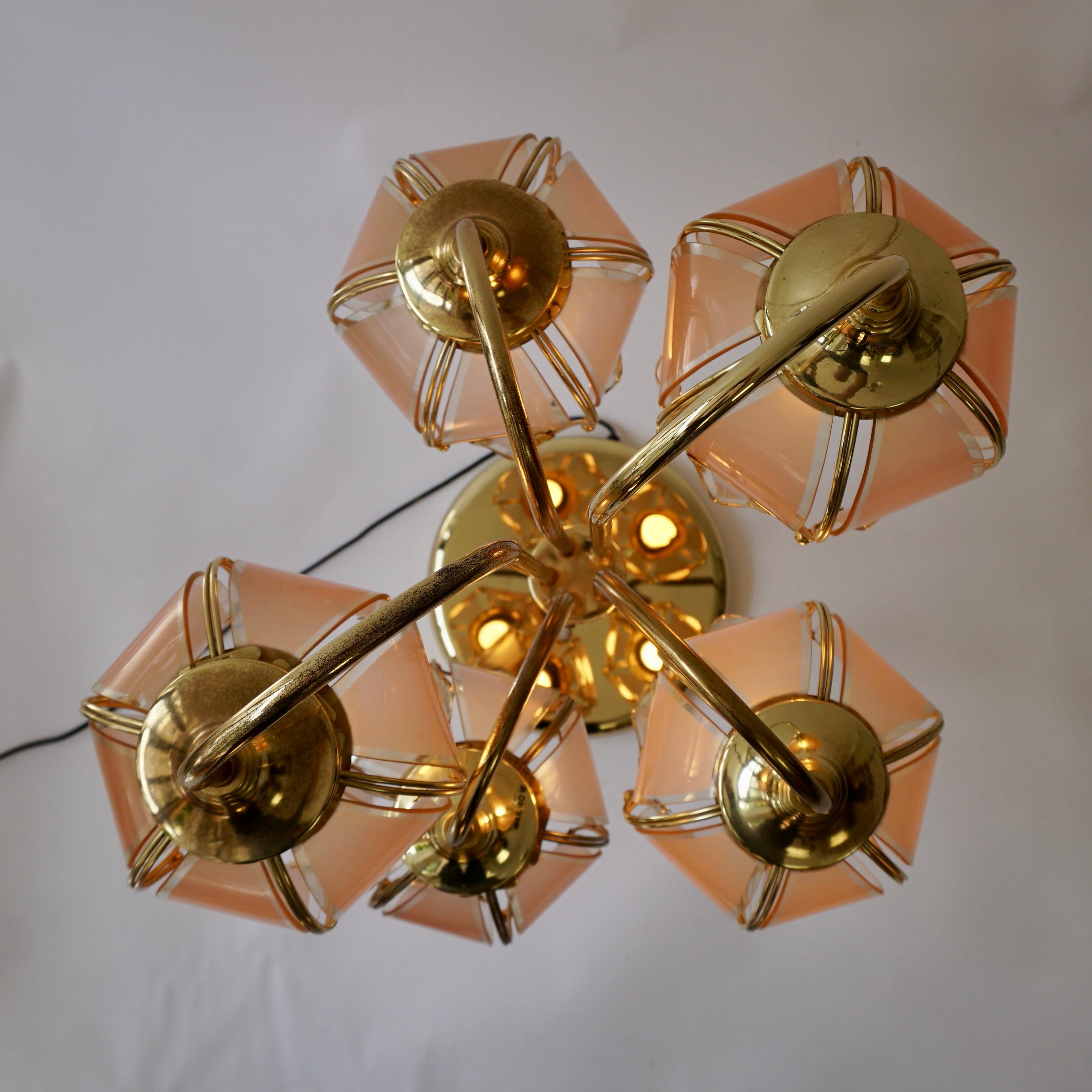 Hollywood Regency Glas und Messing 5 Arm Tulip Lotus Lampe 1970s im Angebot 15