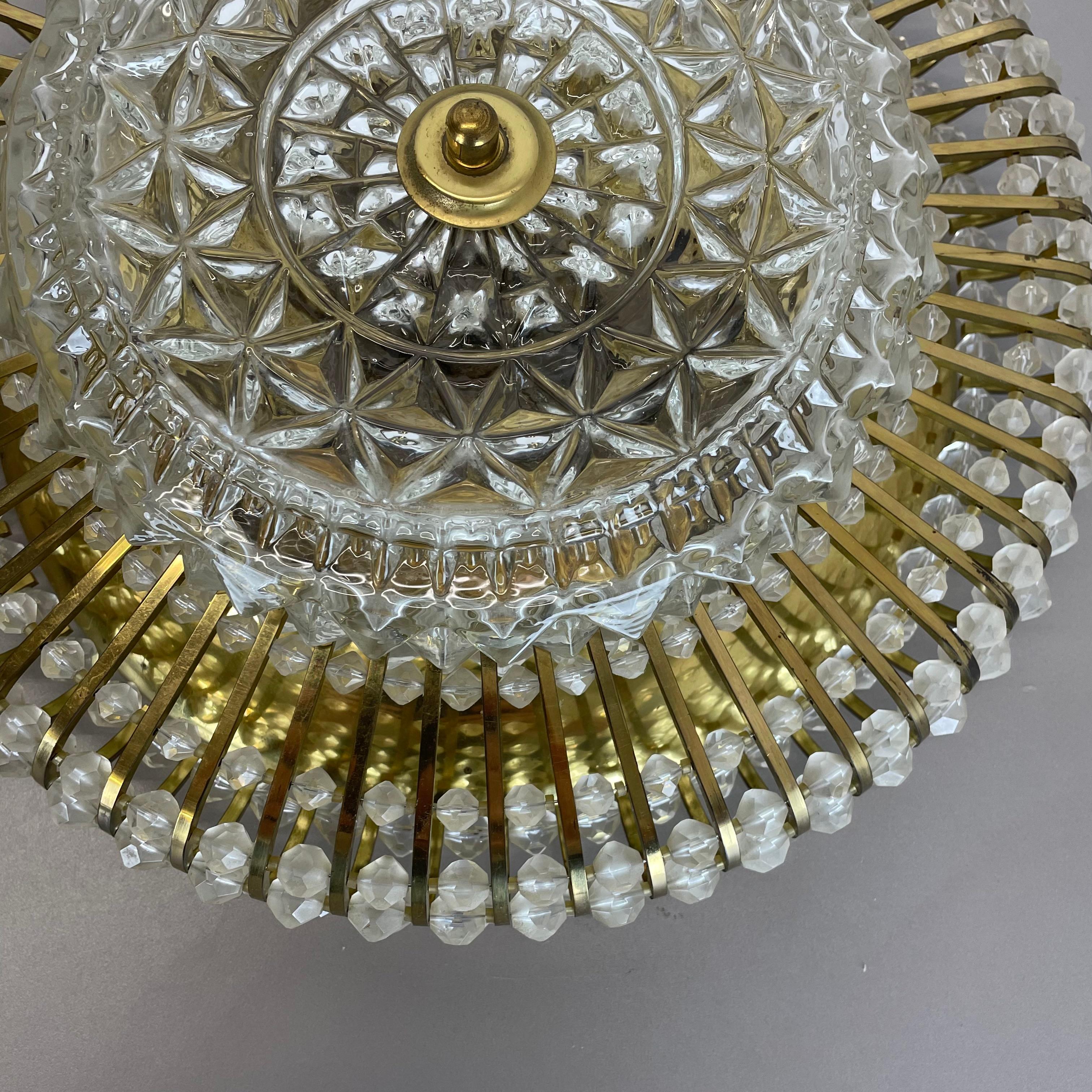 Hollywood regency Glass and Brass Ceiling Light, Ernst Palme Palwa 1970s Germany For Sale 4