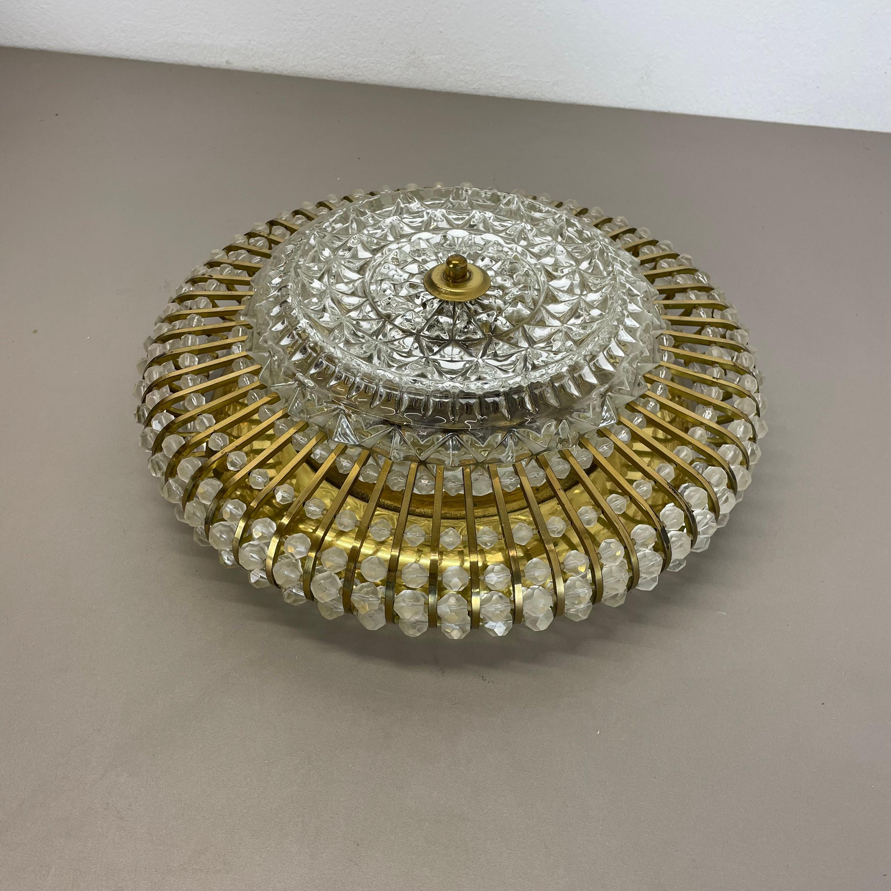 Hollywood regency Glass and Brass Ceiling Light, Ernst Palme Palwa 1970s Germany For Sale 8