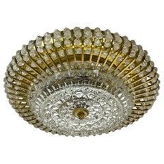 Hollywood regency Glass and Brass Ceiling Light, Ernst Palme Palwa 1970s Germany