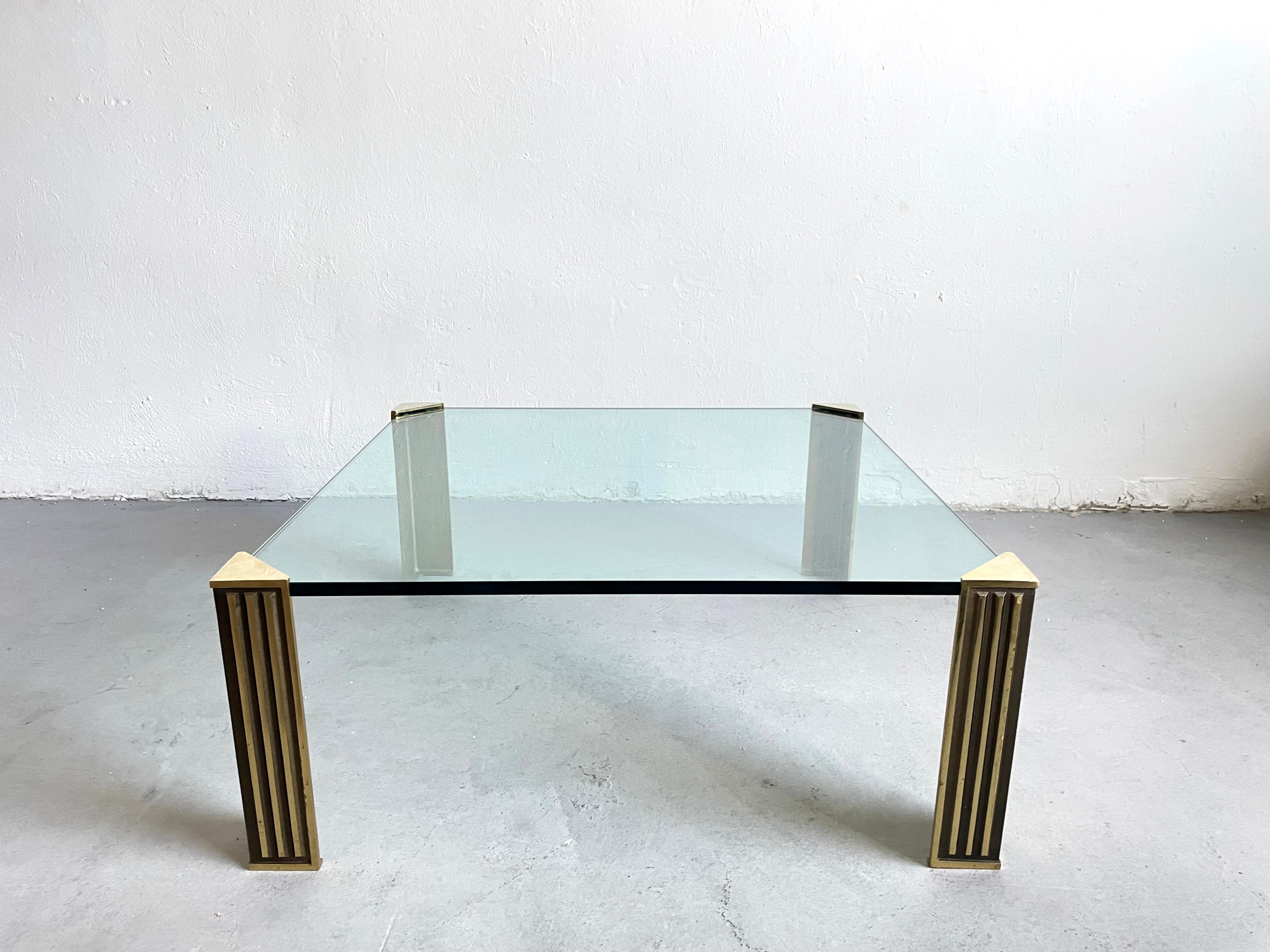 European Hollywood Regency Glass and Brass Coffee Table in style of Peter Ghyczy, 1970s For Sale