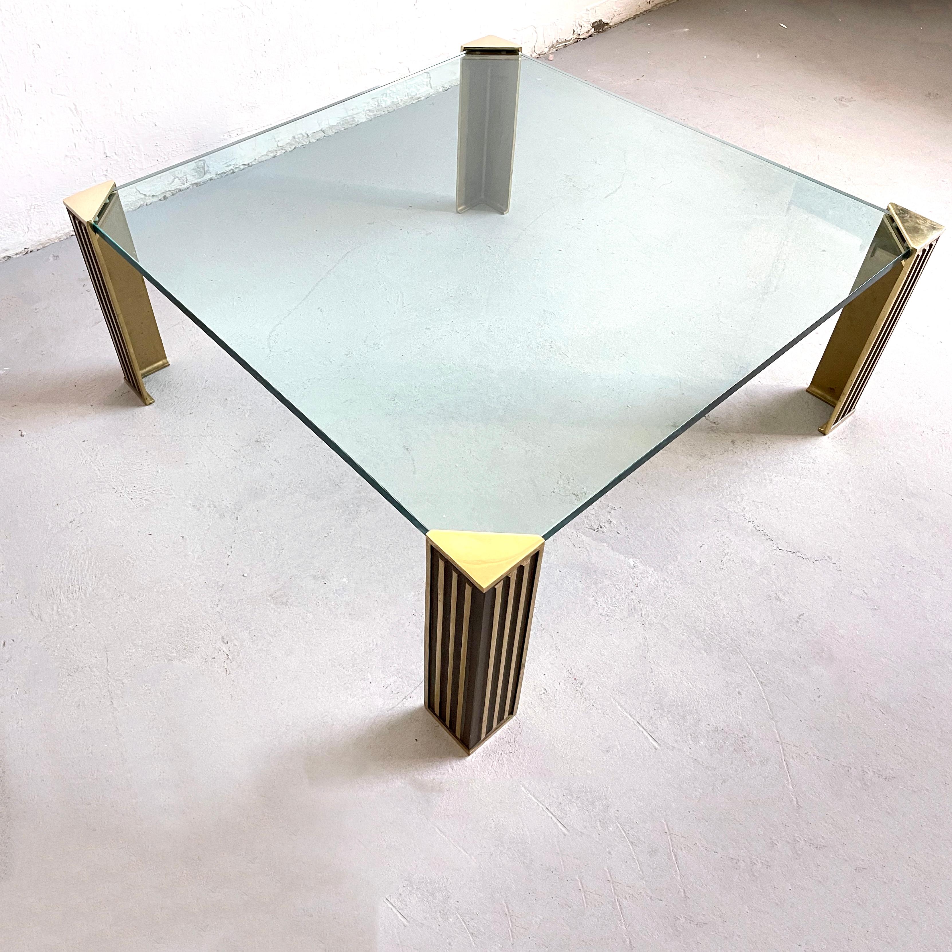Hollywood Regency Glass and Brass Coffee Table in style of Peter Ghyczy, 1970s In Good Condition For Sale In Zagreb, HR