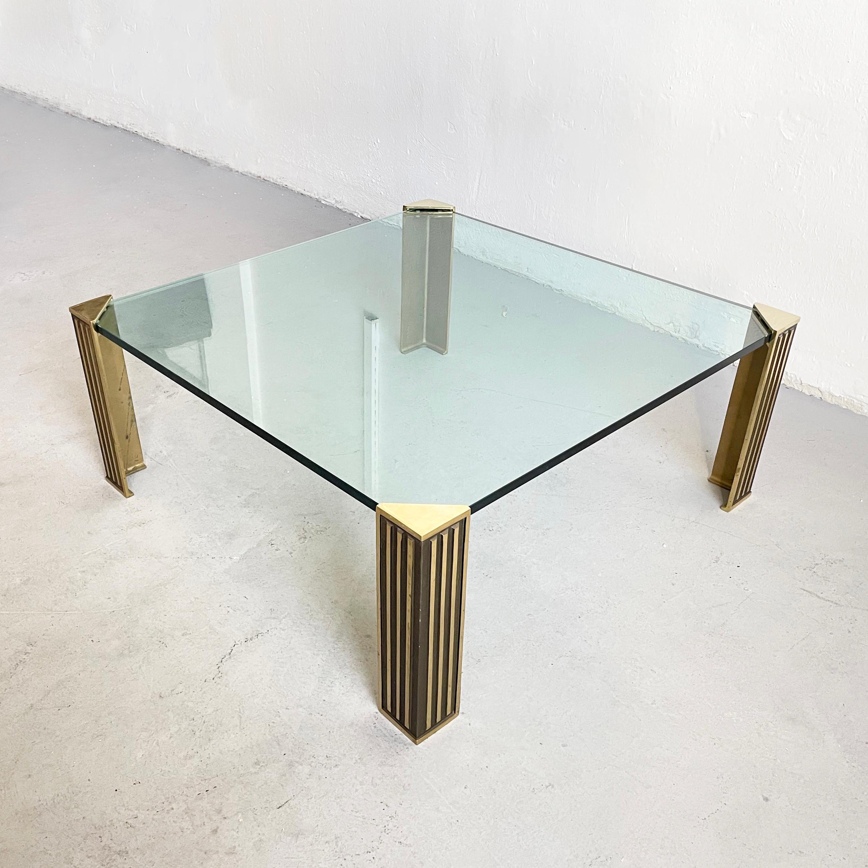 Late 20th Century Hollywood Regency Glass and Brass Coffee Table in style of Peter Ghyczy, 1970s For Sale